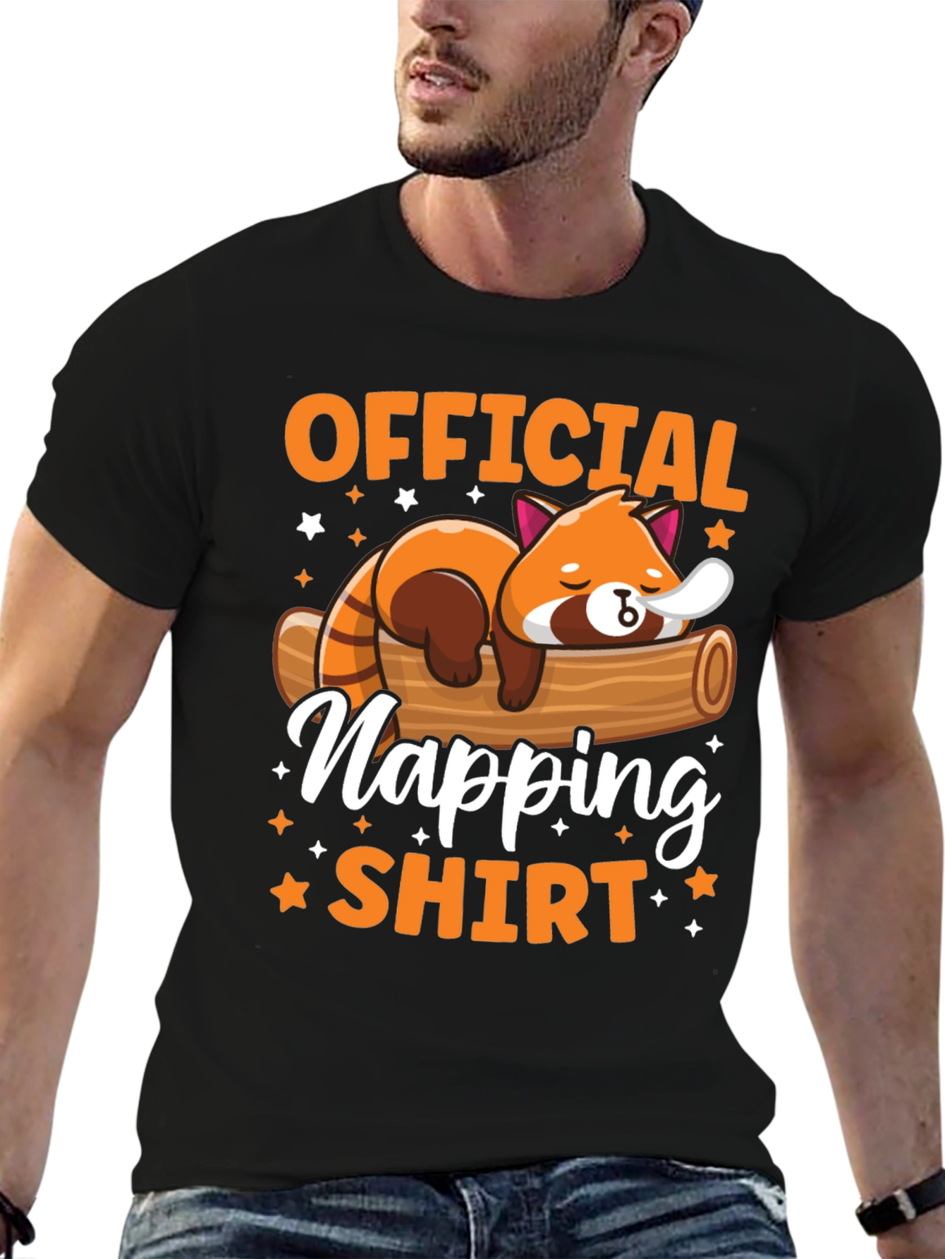 Black Official Napping Shirt - Red Panda Design view 6