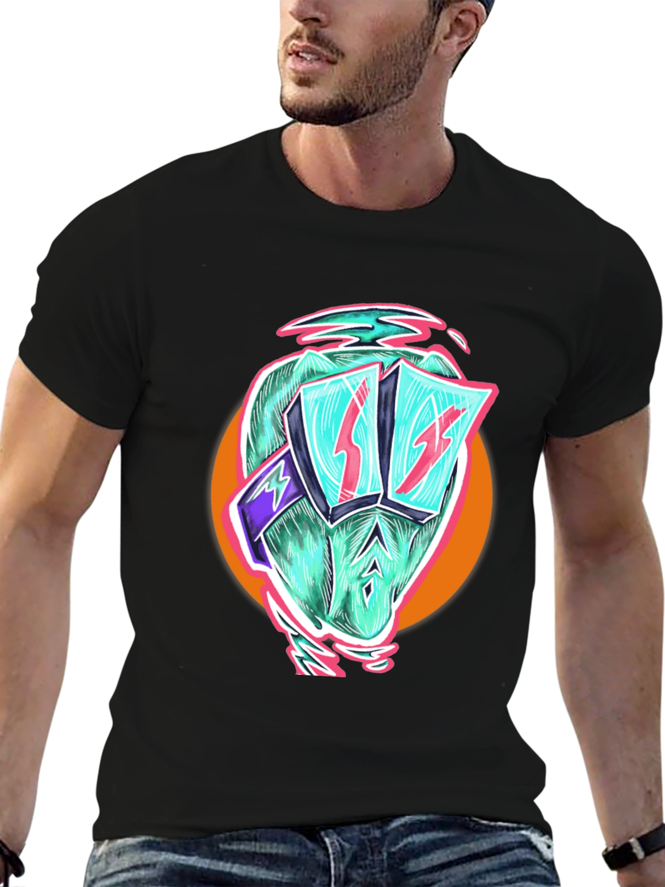 Black Cool Dino Black T-Shirt - Retro Cartoon Graphic view 6