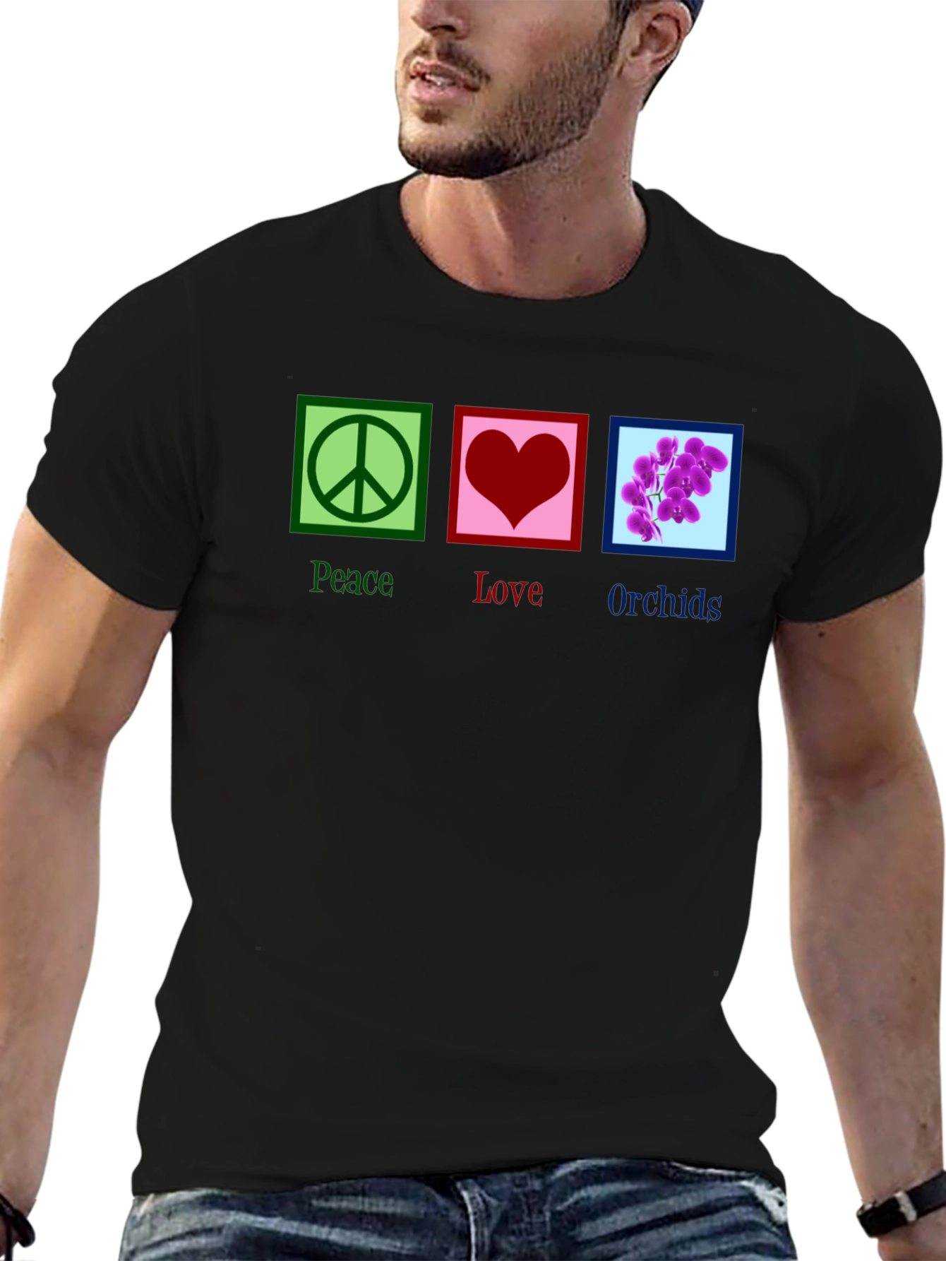 Black Peace Love Orchids T-Shirt view 6