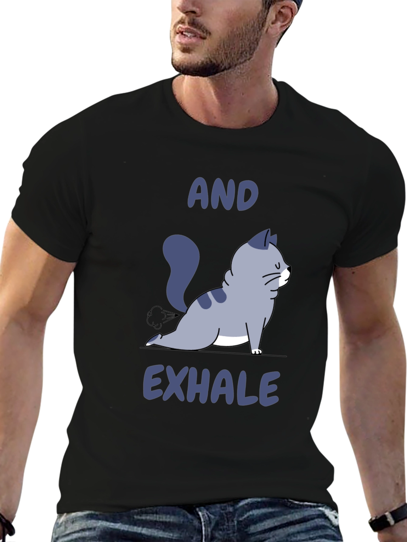 Black Yoga Cat Fart And Exhale T-Shirt view 6