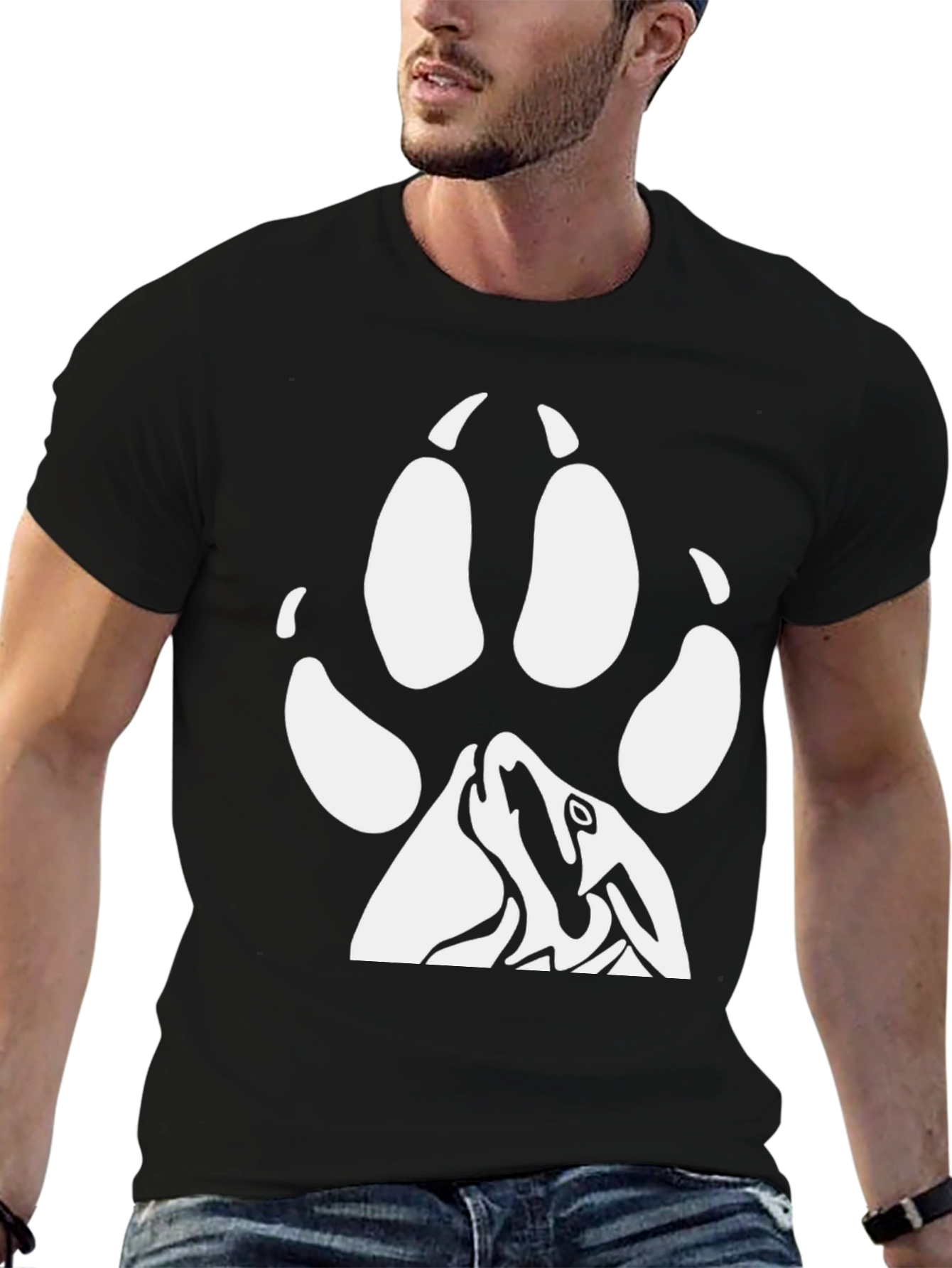 Black Black Wolf Paw Print Graphic Tee view 6
