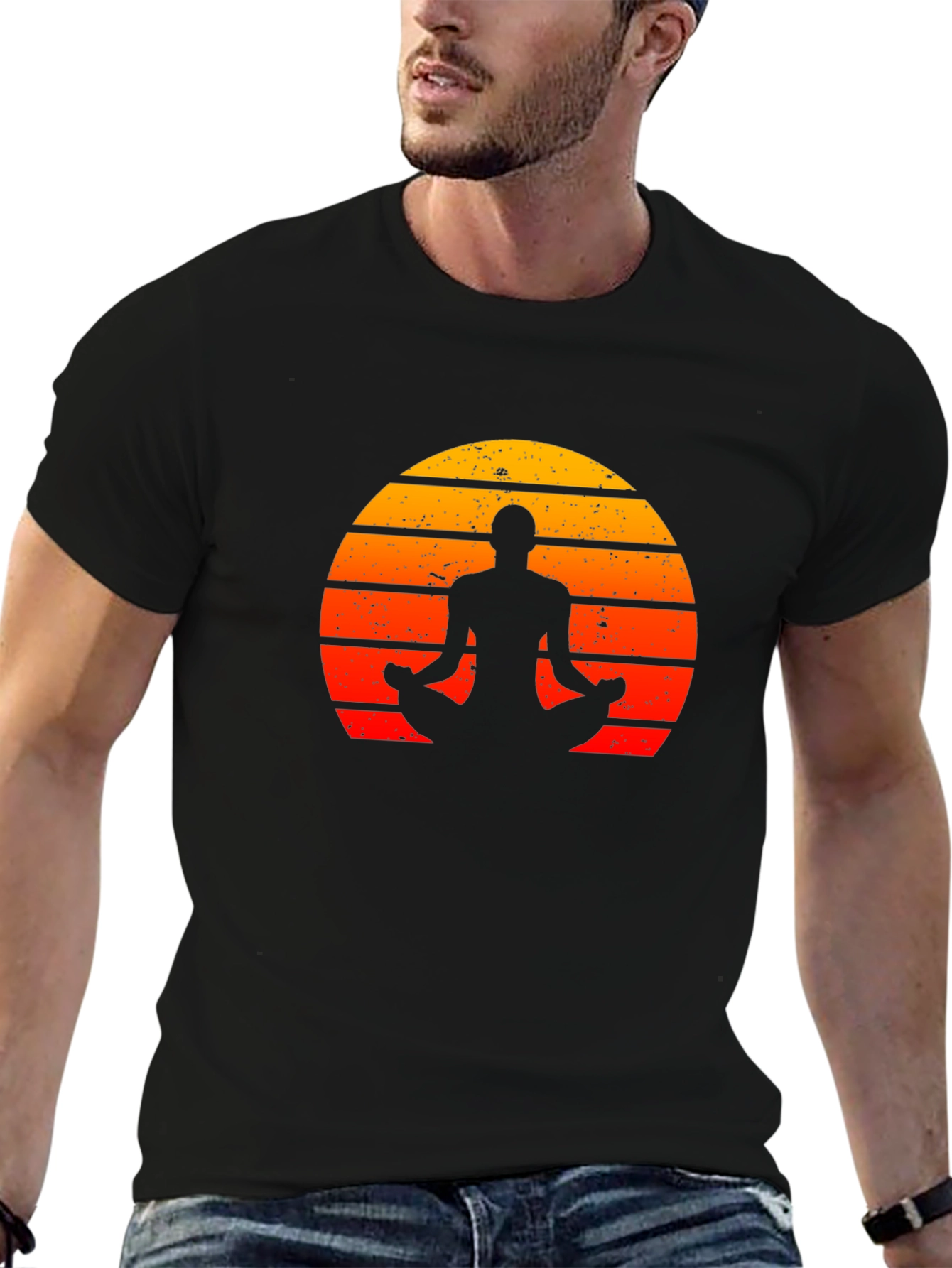 Black Yoga Silhouette Sunset Graphic T-Shirt view 6
