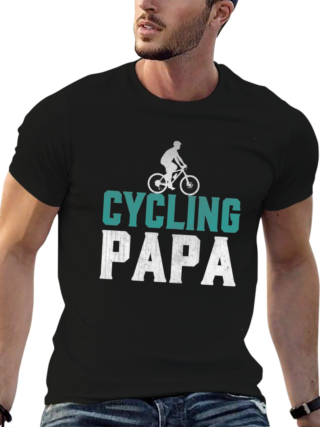 Black Cycling Papa Graphic Tee - Perfect for Dad view 6