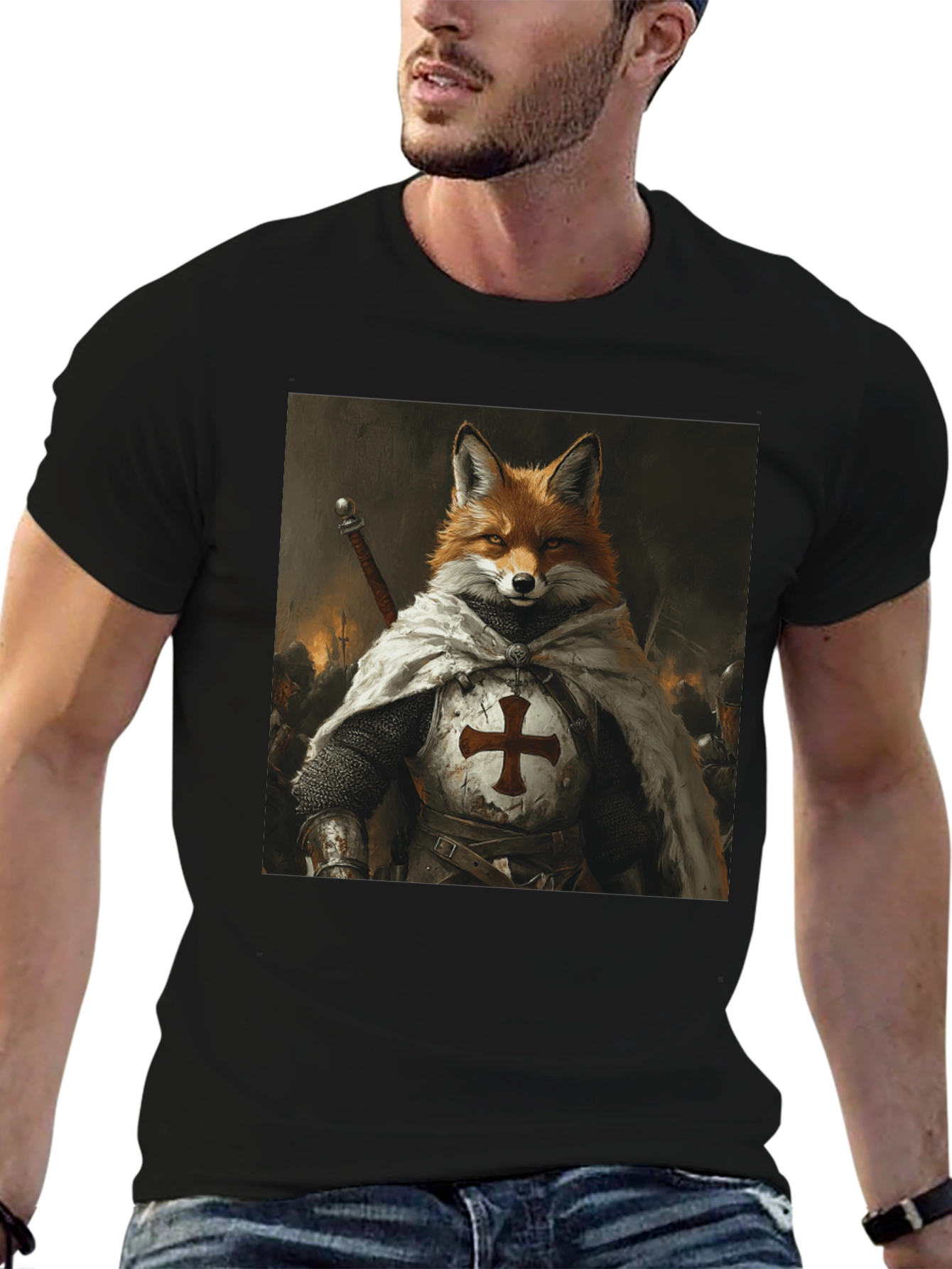 Black Fox Knight Graphic Tee - Medieval Style view 6