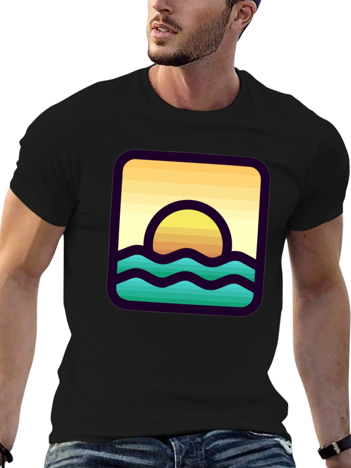 Black Sunset Waves Graphic T-Shirt view 6