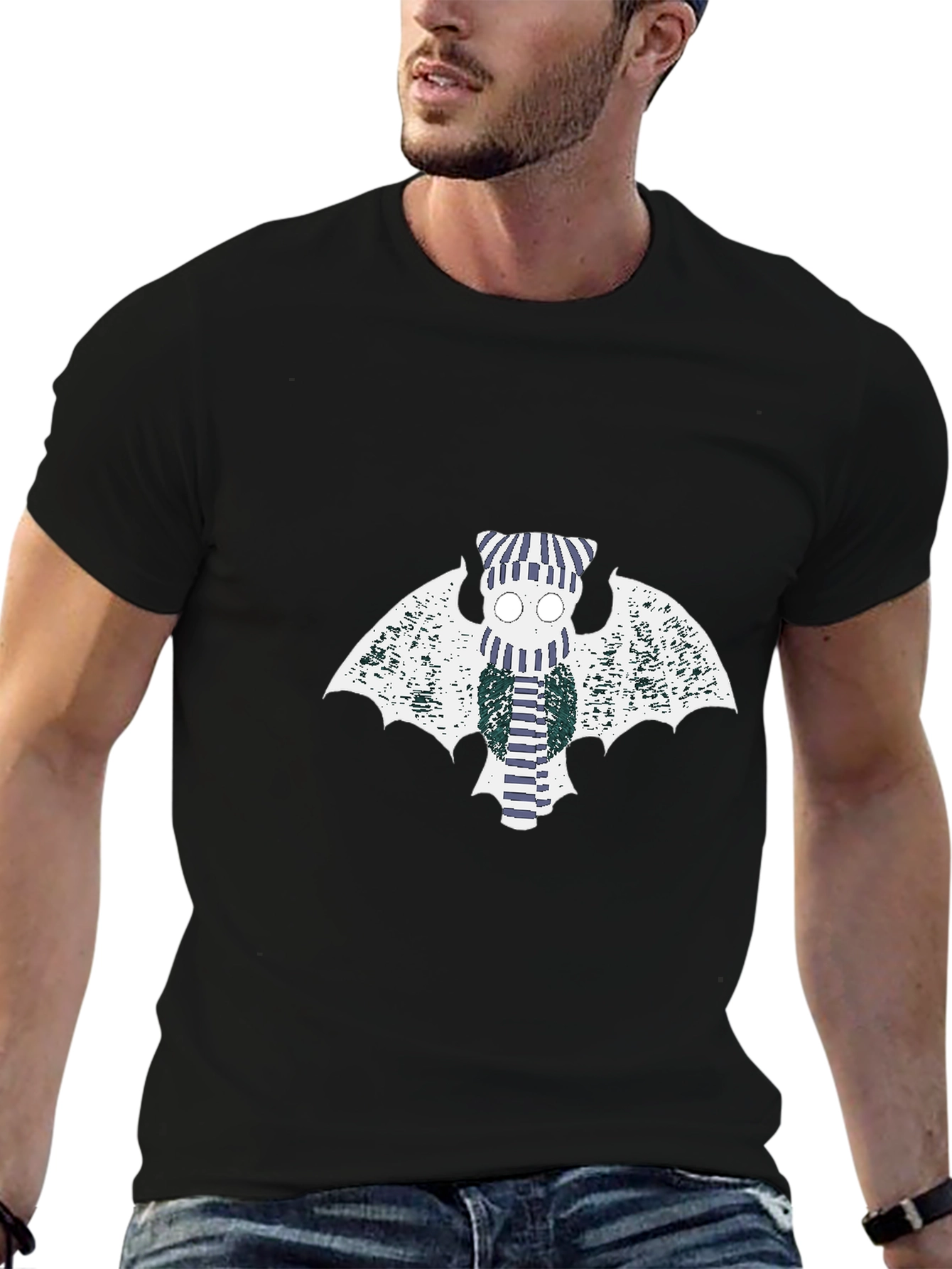 Black Striped Bat Graphic Tee - Black view 6