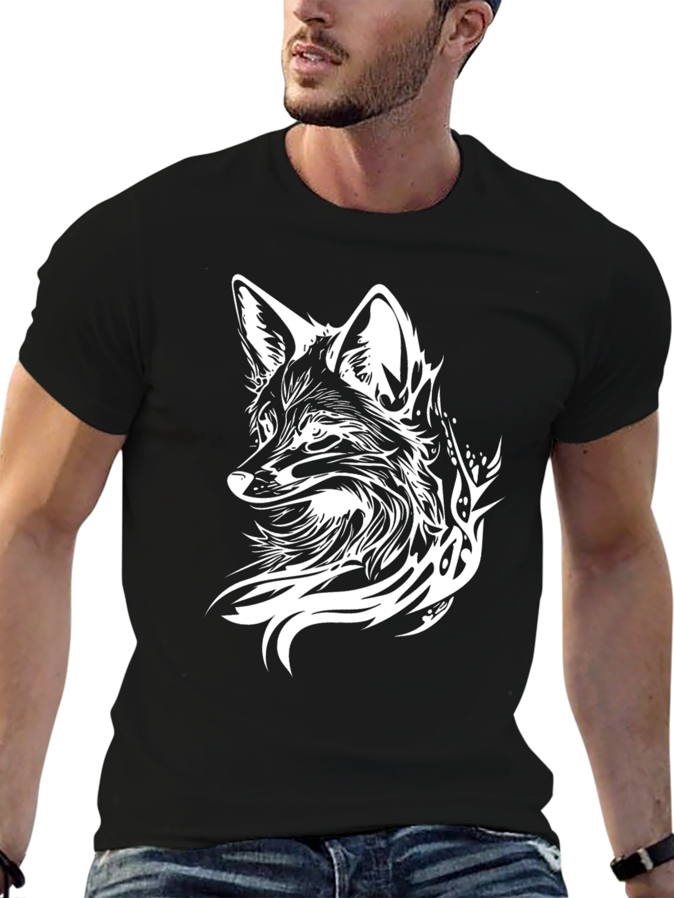 Black Fox Graphic T-Shirt - Black Cotton Blend view 6