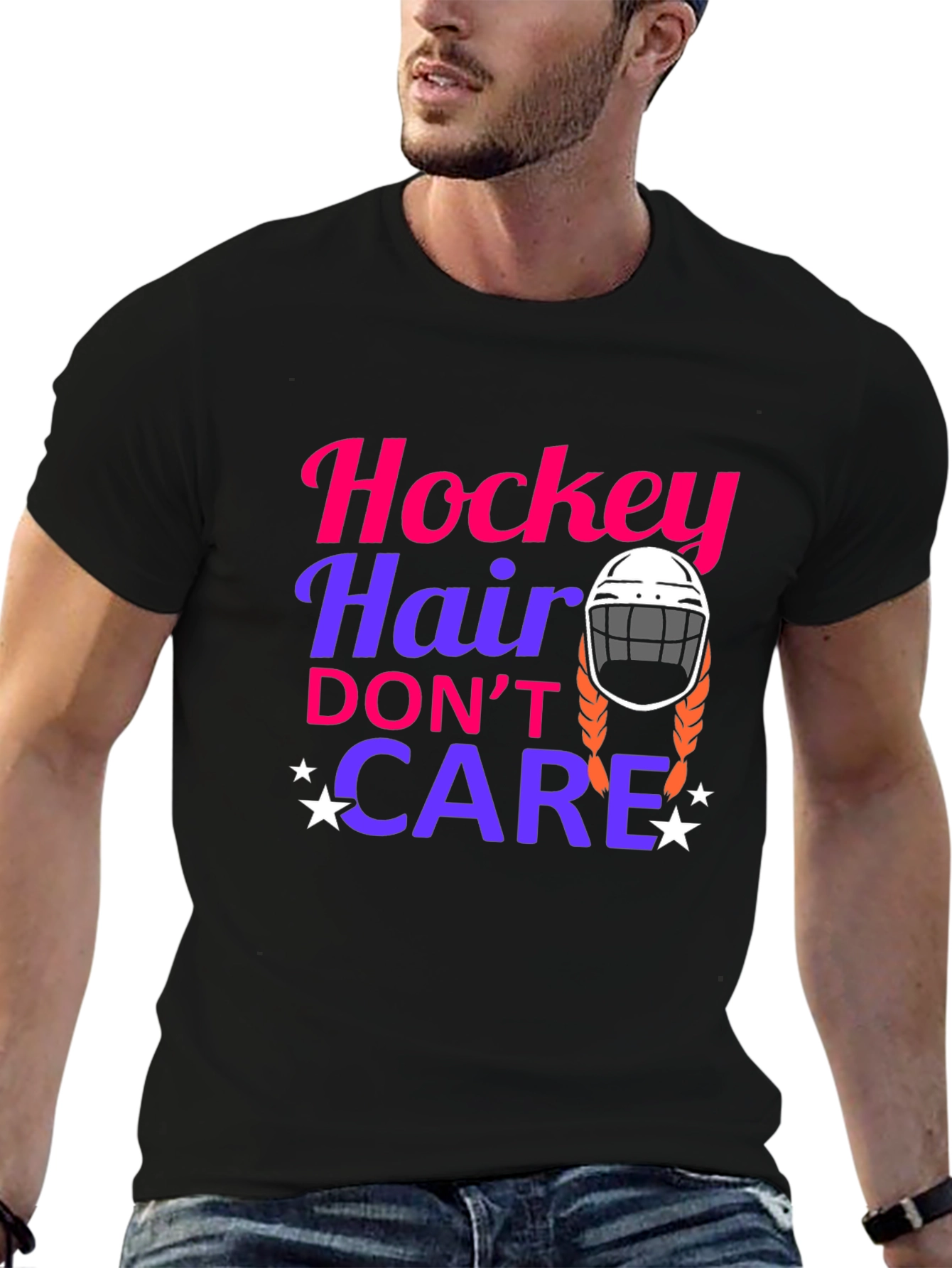 Black Hockey Hair Don't Care Graphic Tee view 6