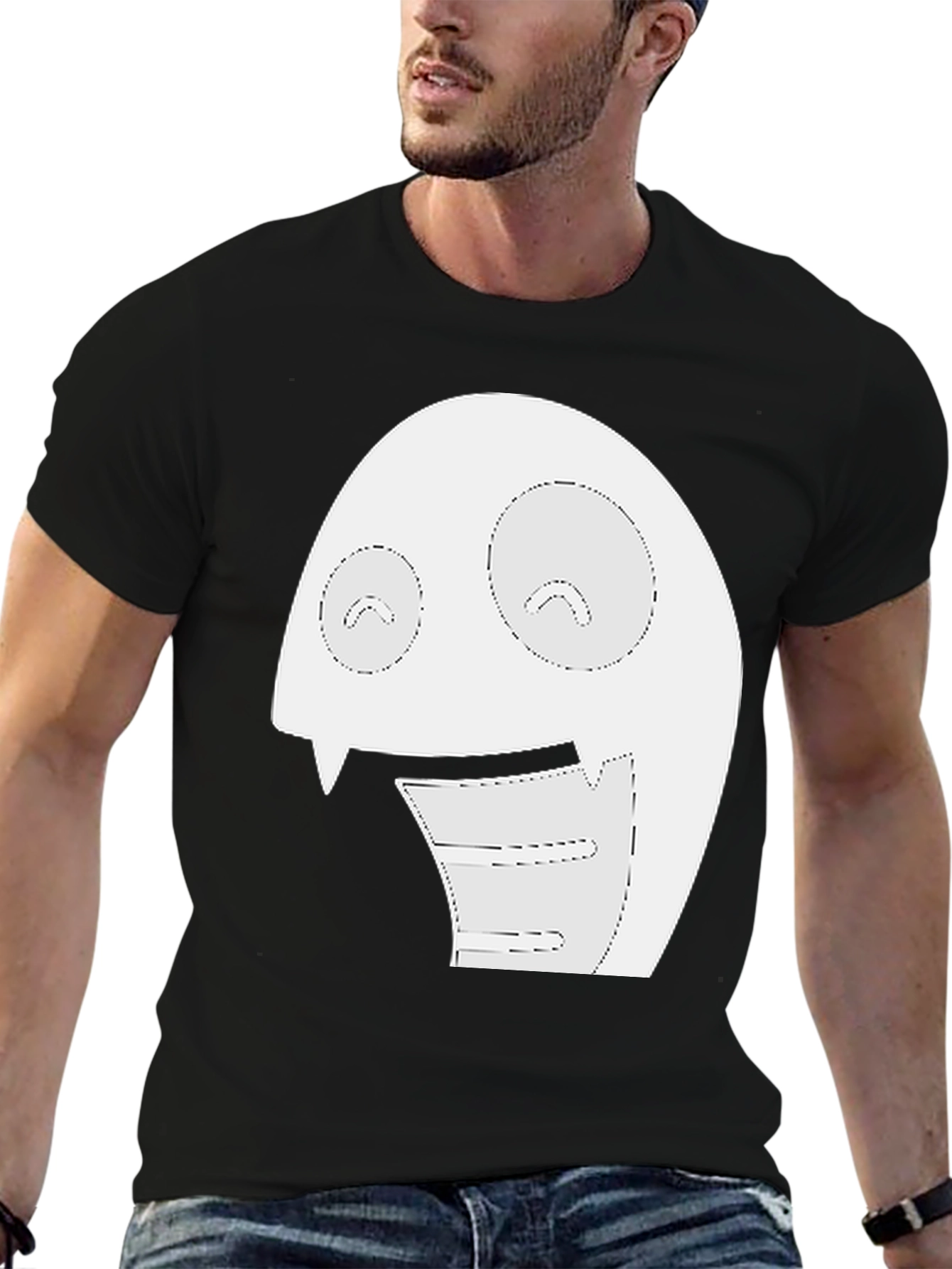 Black Fun Cartoon Face Graphic Tee - Black Cotton T-Shirt view 6