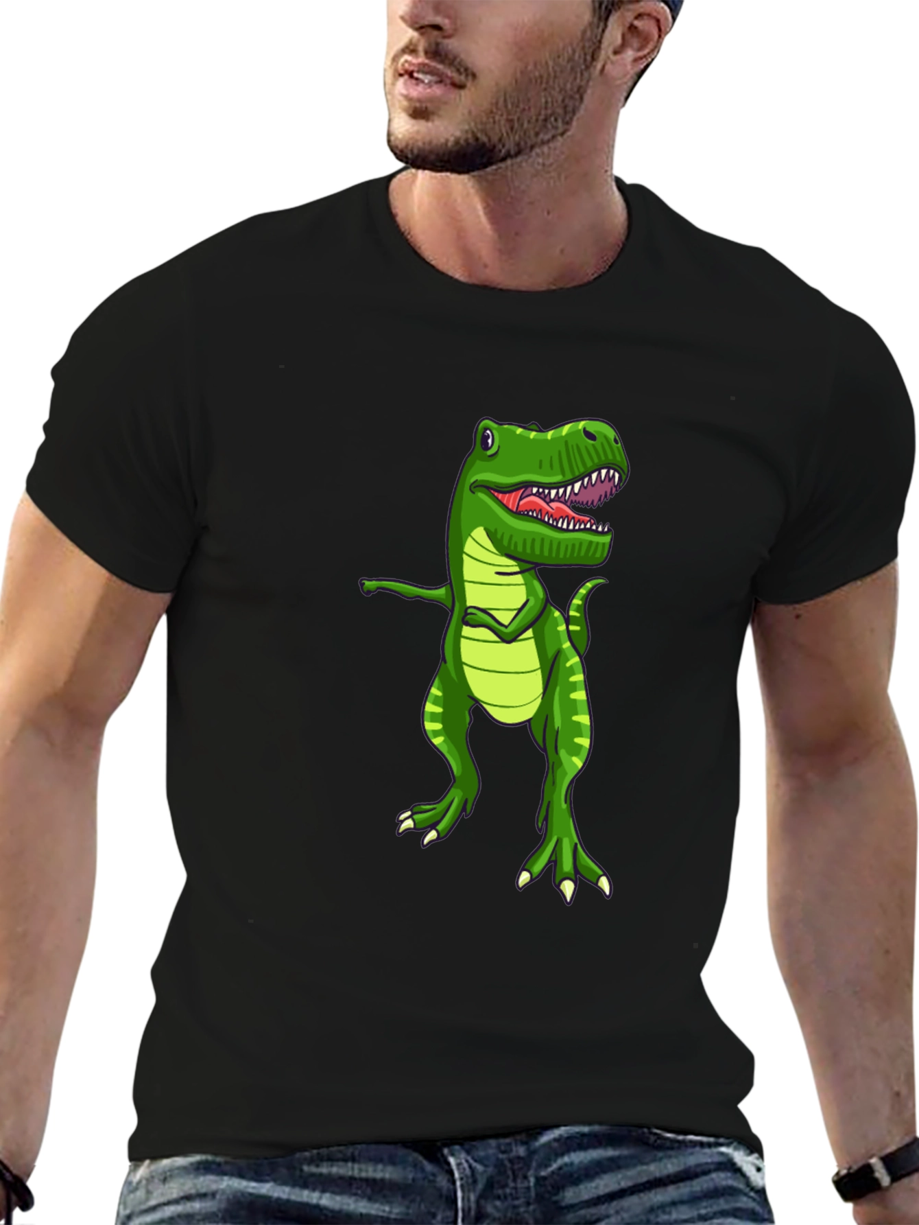 Black Dabbing Dinosaur Graphic T-Shirt - Fun Novelty Tee view 6