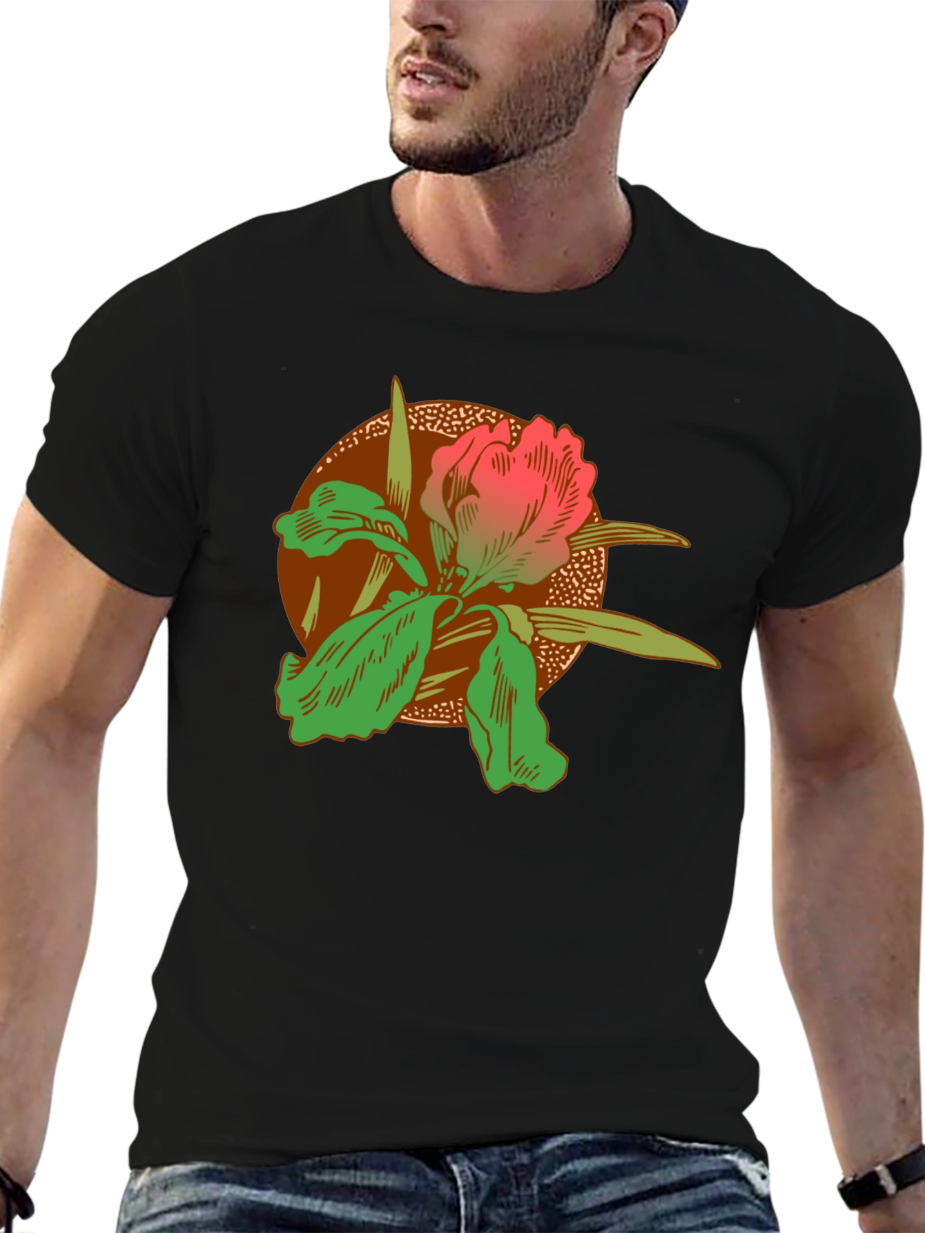Black Floral Graphic Tee - Unique Botanical Print view 6