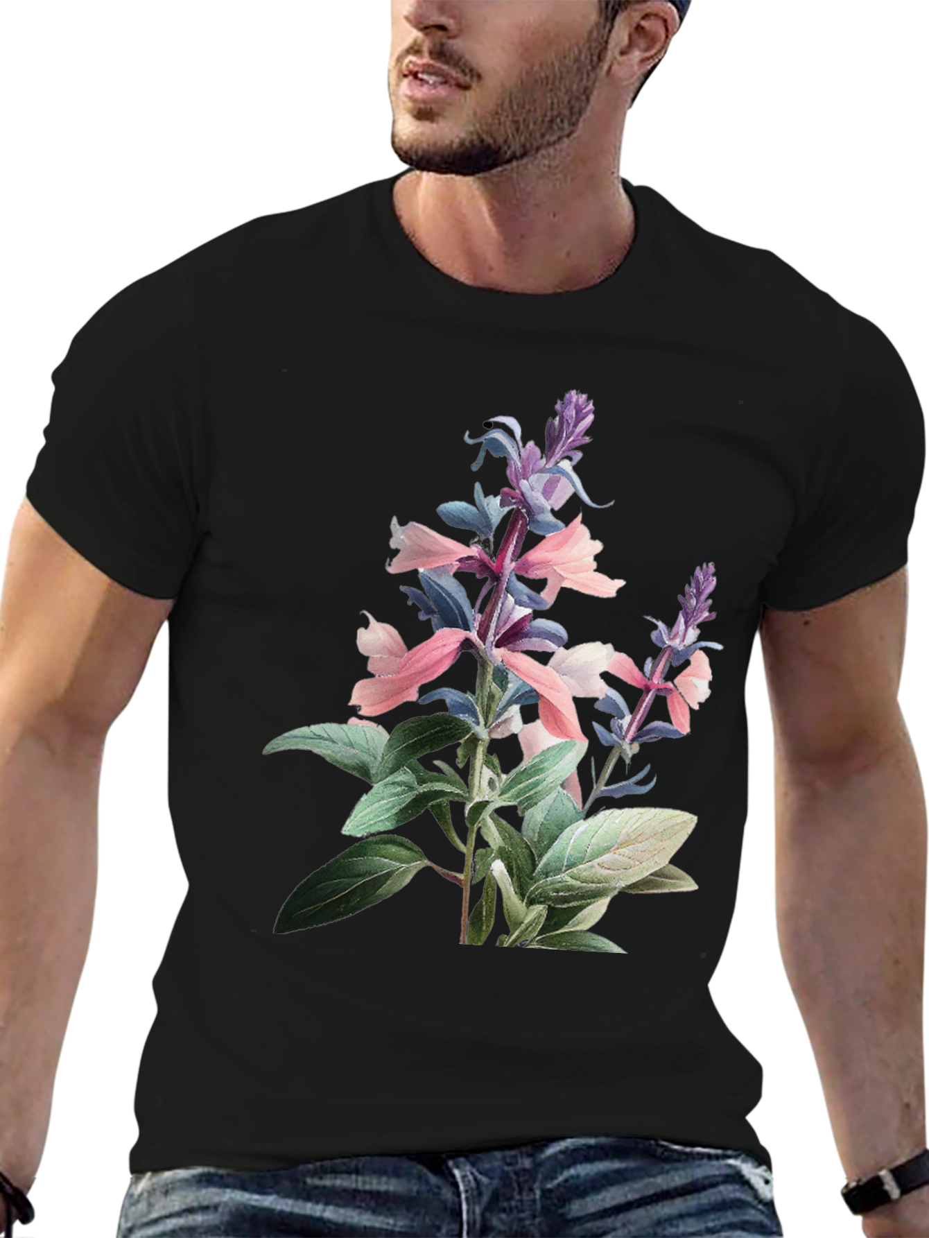 Black Floral Print Black T-Shirt view 6