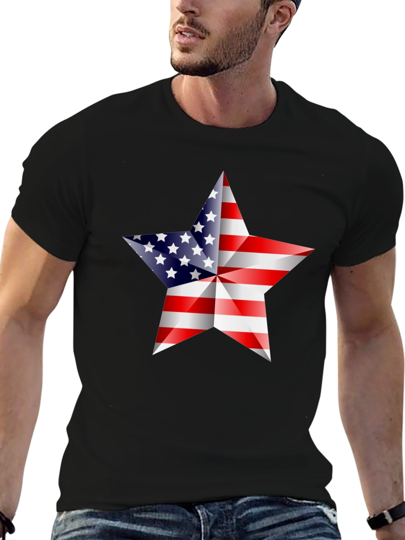 Black American Flag Star Graphic Tee - Patriotic Shirt view 6