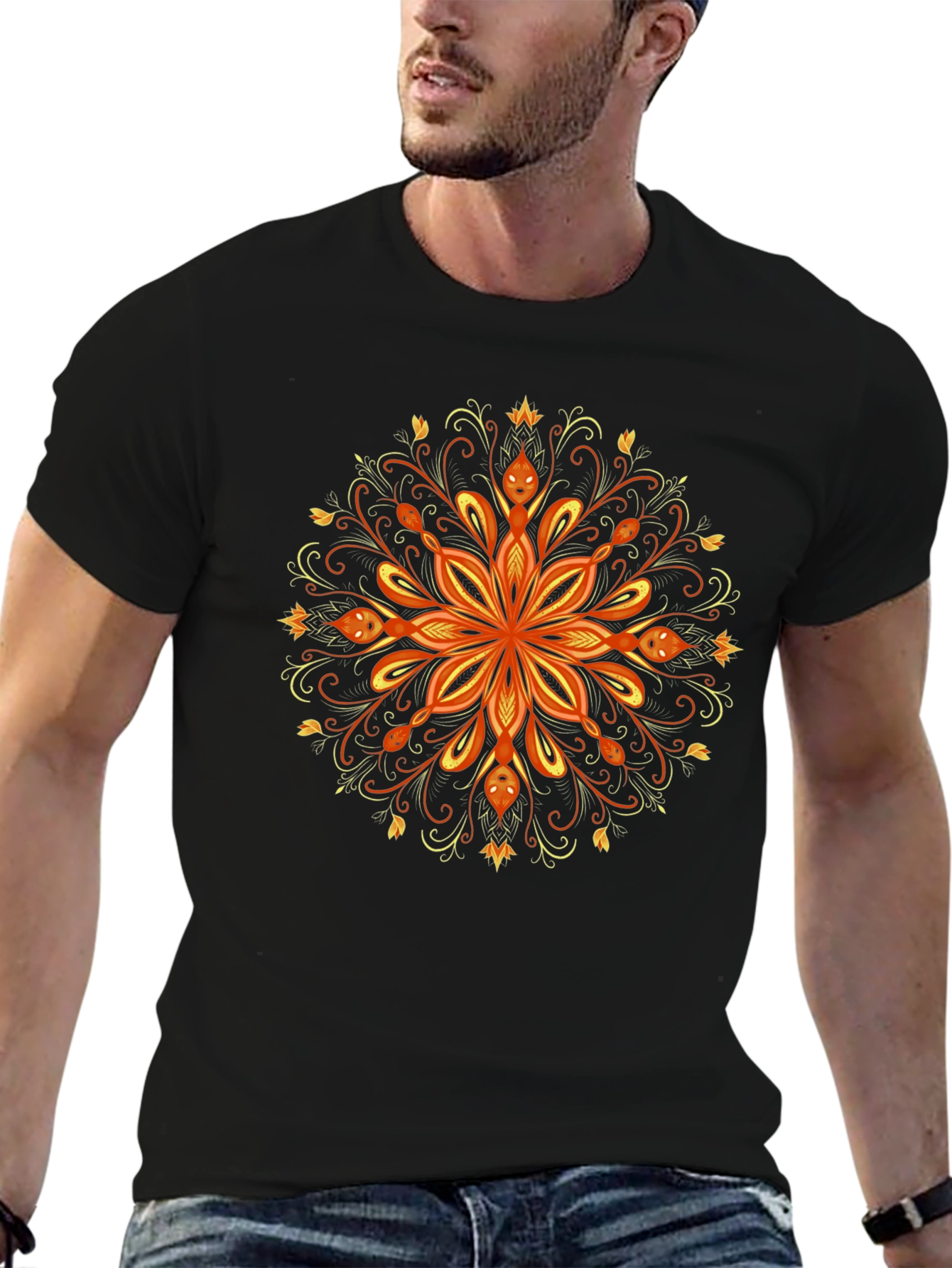 Black Mandala Snake Print Black T-Shirt view 6