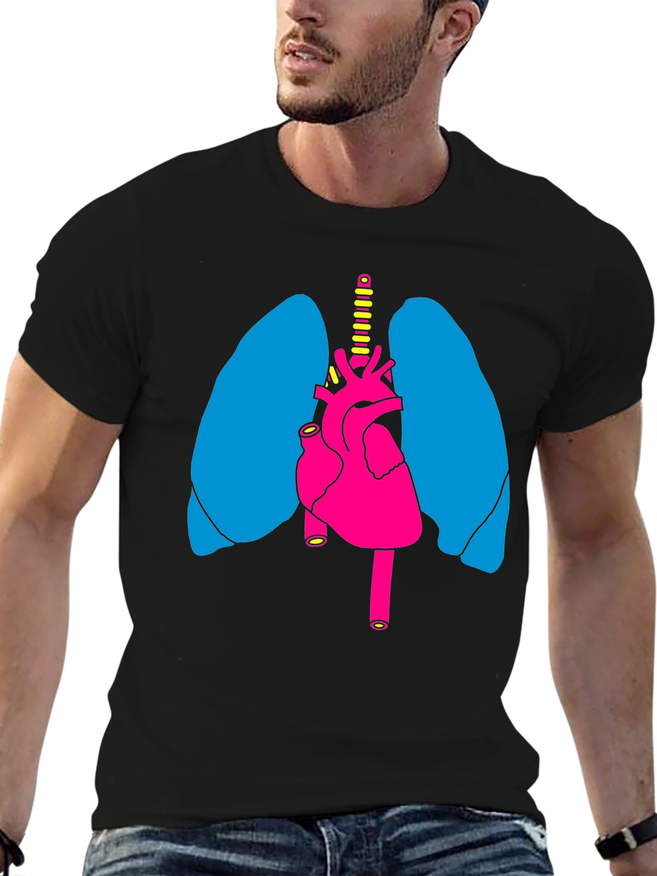 Black Anatomy Heart Lungs Graphic Tee - Black Unisex Shirt view 6