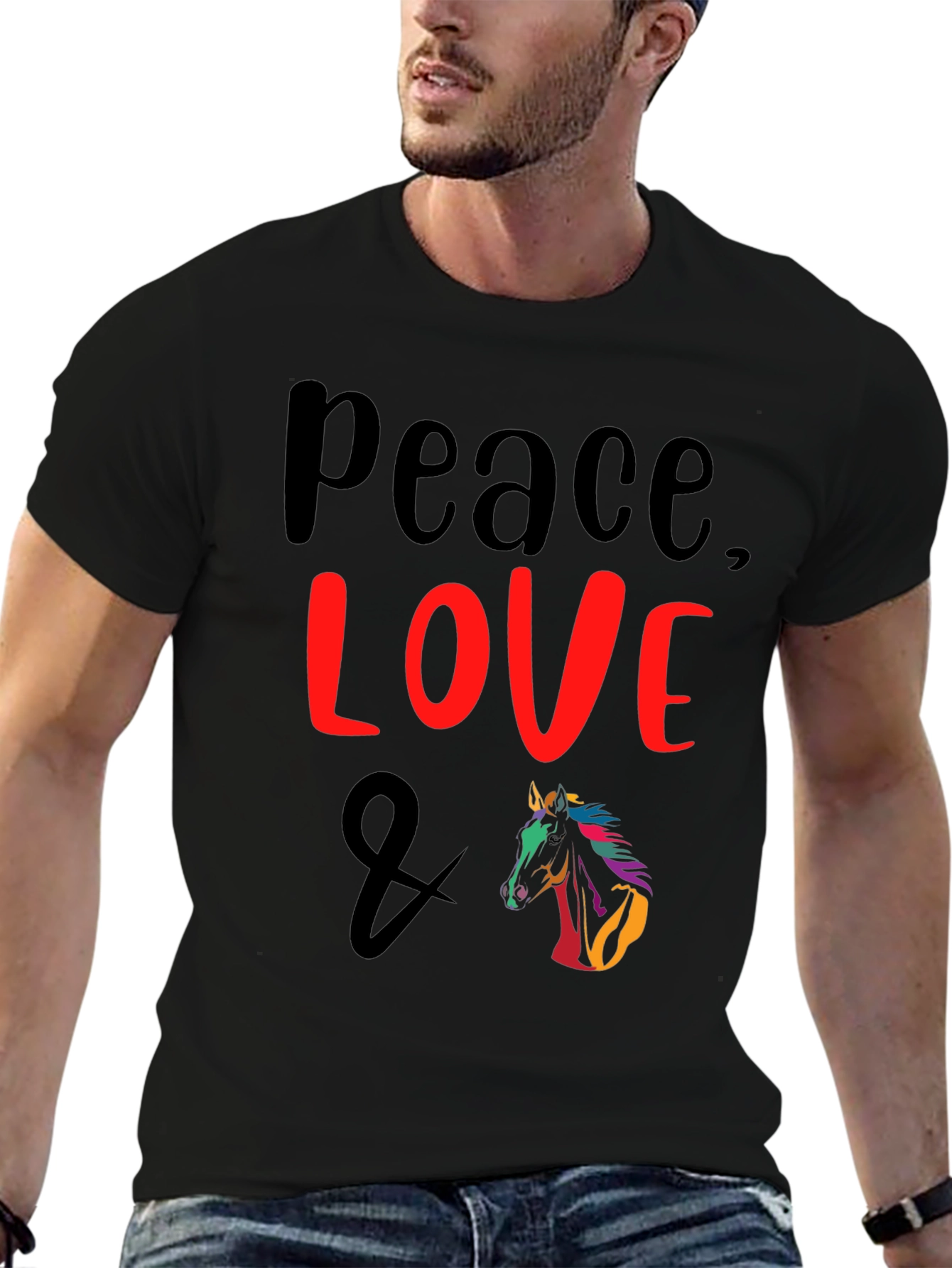 Black Peace Love & Horse Graphic T-Shirt view 6