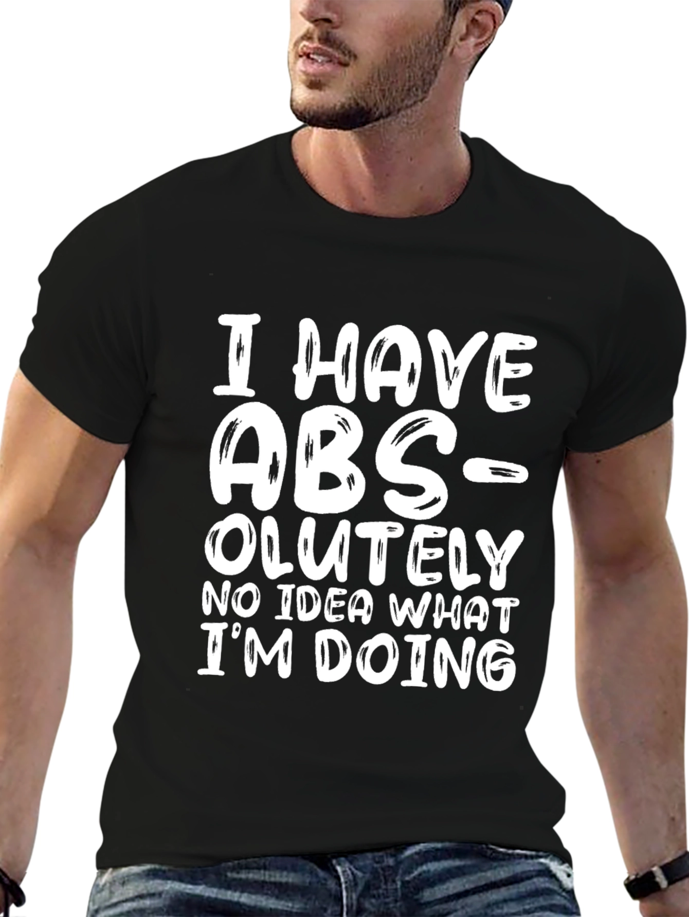 Black Funny "I Have ABS-olutely No Idea" Black T-Shirt view 6