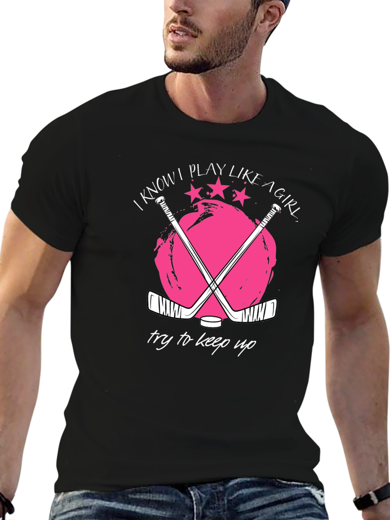Black I Know I Play Like a Girl Hockey Graphic T-Shirt view 6