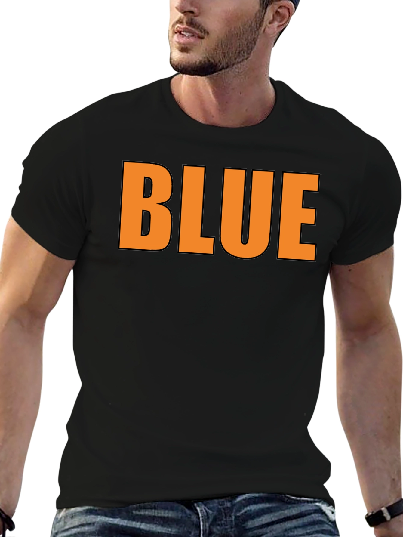 Black Bold Text Tee - "BLUE" Graphic T-Shirt, Modern Fit view 6