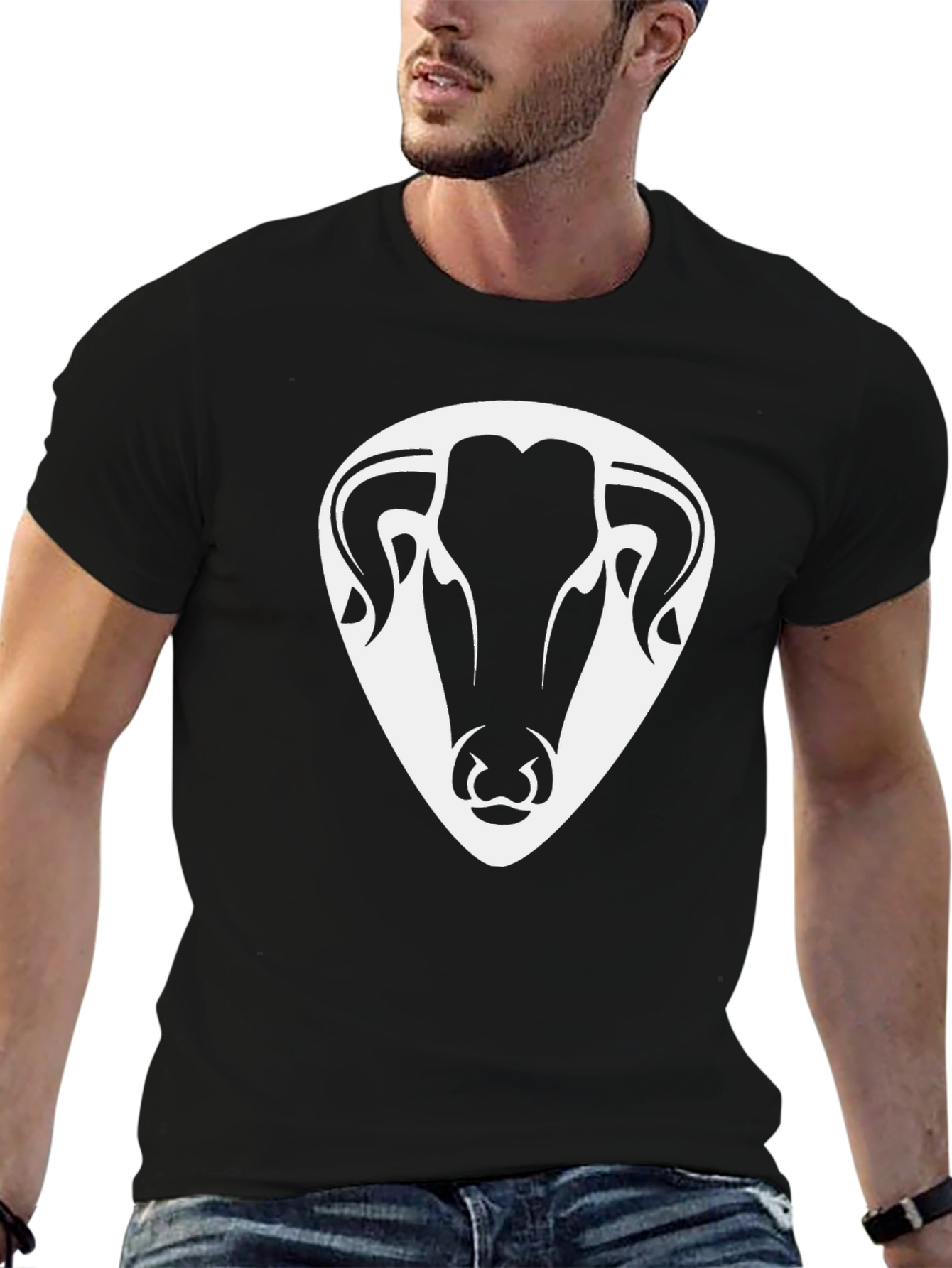 Black Ram Head Graphic Tee - Bold Black T-Shirt view 6