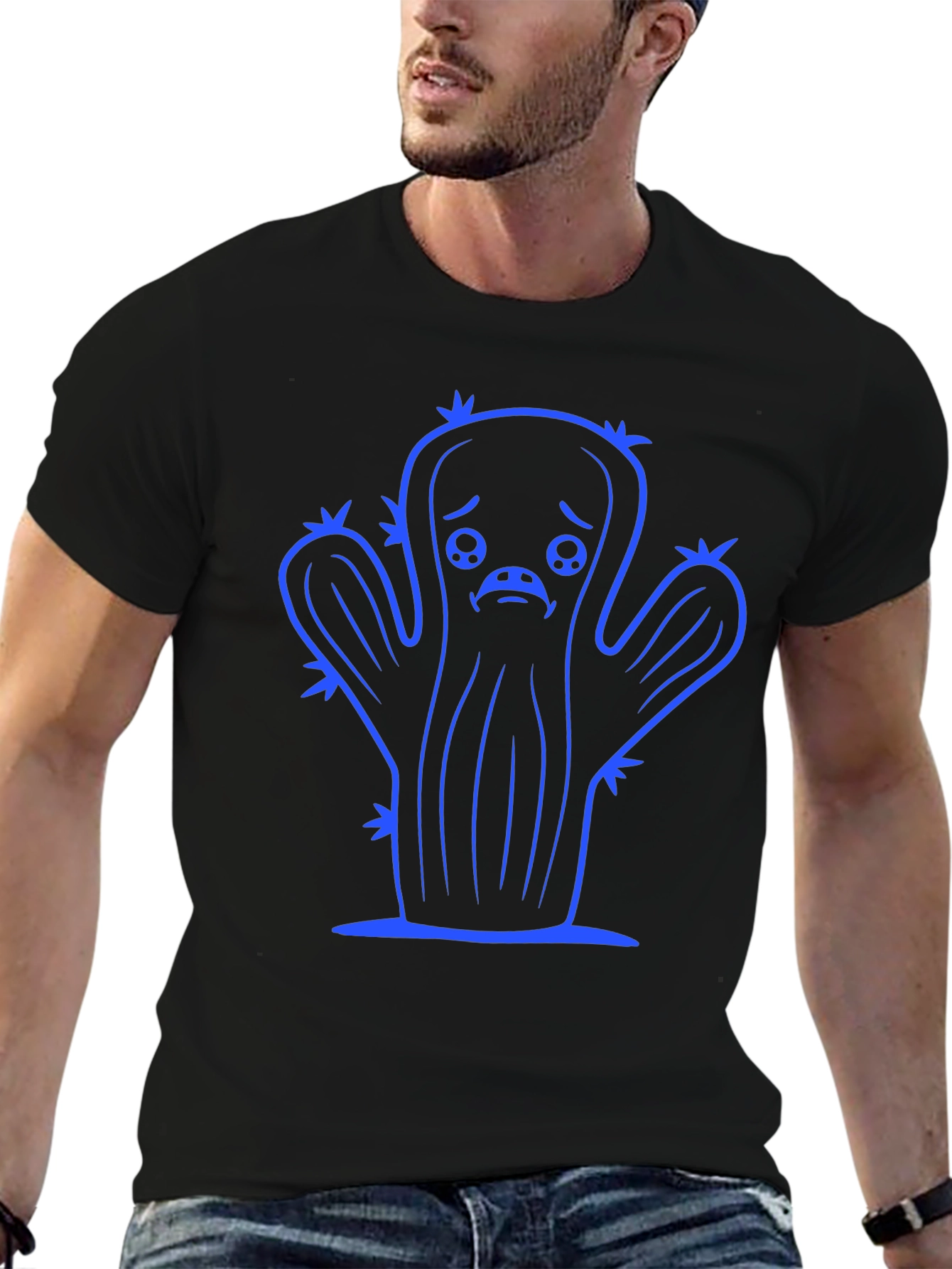 Sad Cactus Graphic Tee - Black Unisex T-Shirt - 6