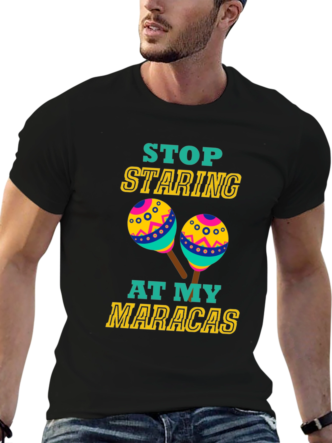Black Funny Maracas T-Shirt - Stop Staring Graphic Tee view 6
