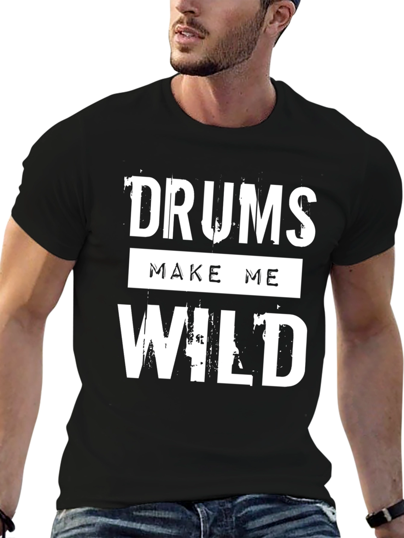 Black Drums Make Me Wild Black Graphic T-Shirt view 6