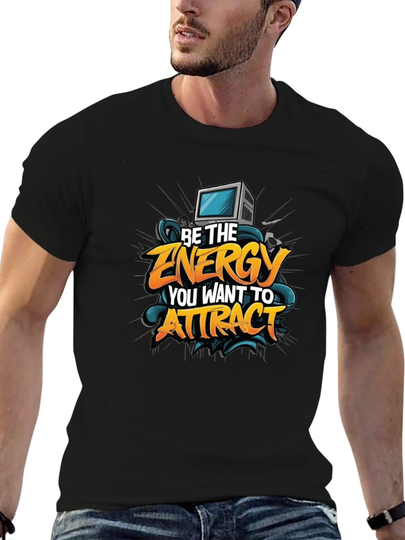 Black Motivational Graphic Tee - "Be The Energy" view 6