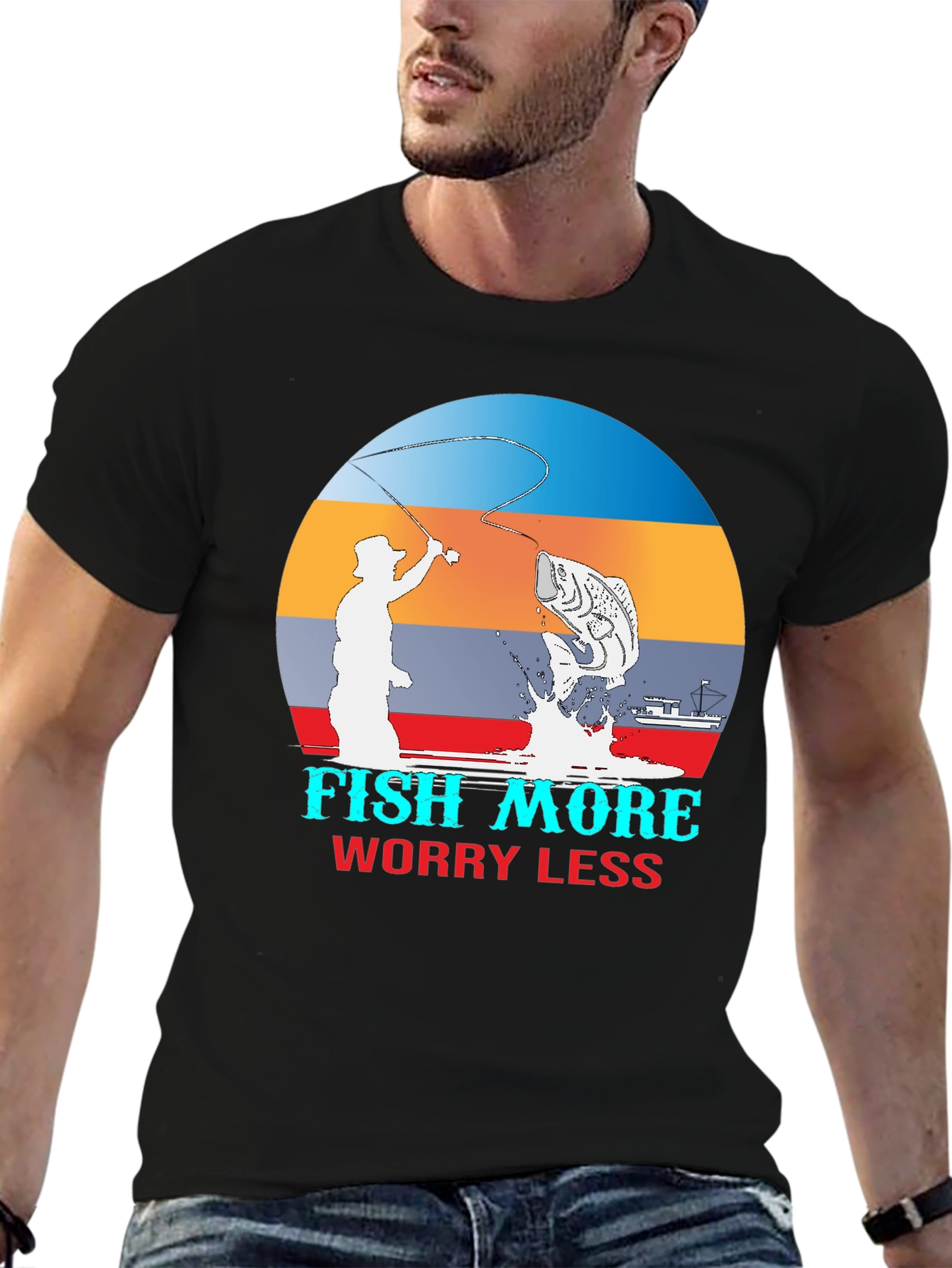 Black Fish More Worry Less Graphic T-Shirt view 6