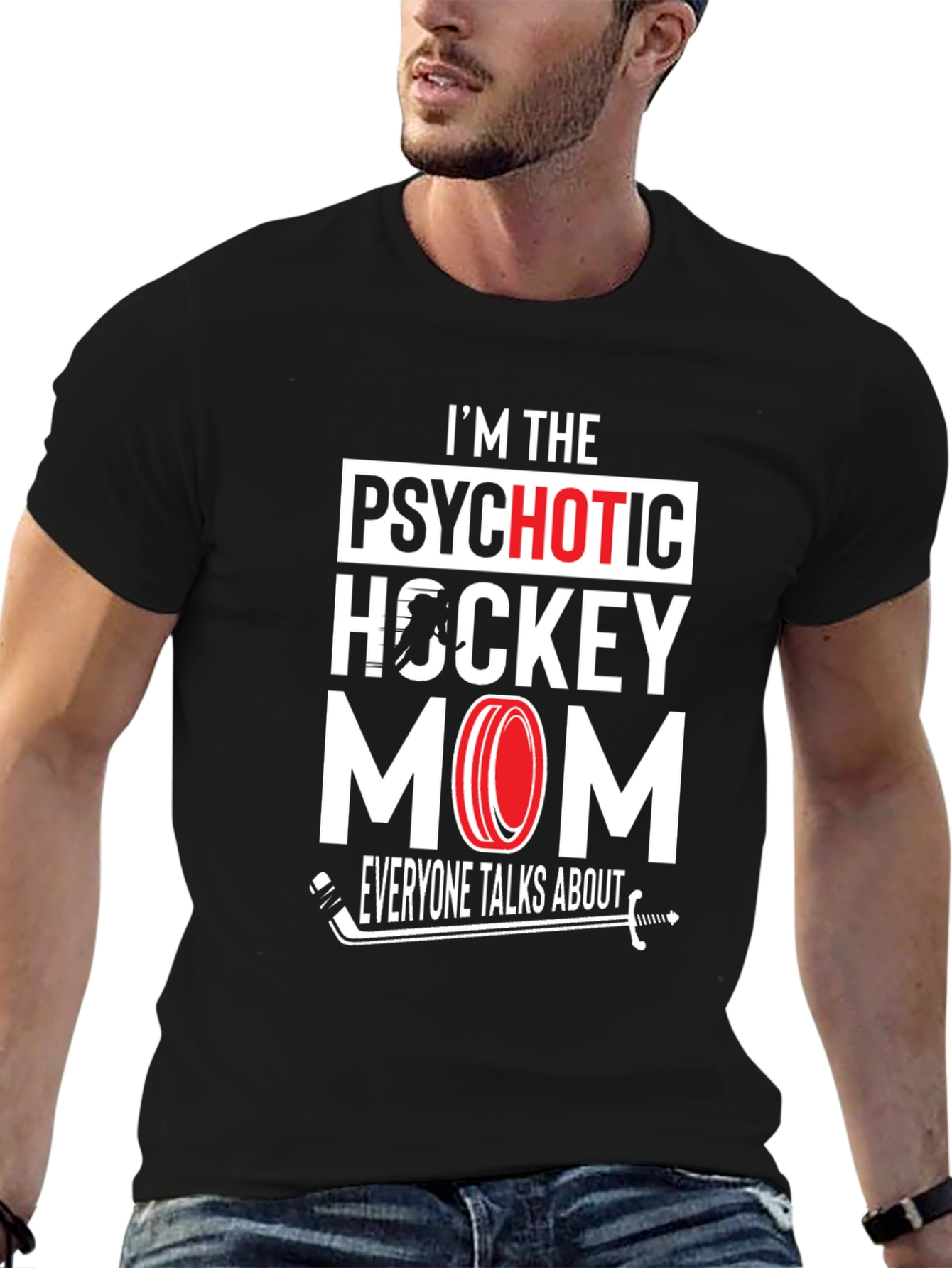 Black Psychotic Hockey Mom T-Shirt - Black view 6
