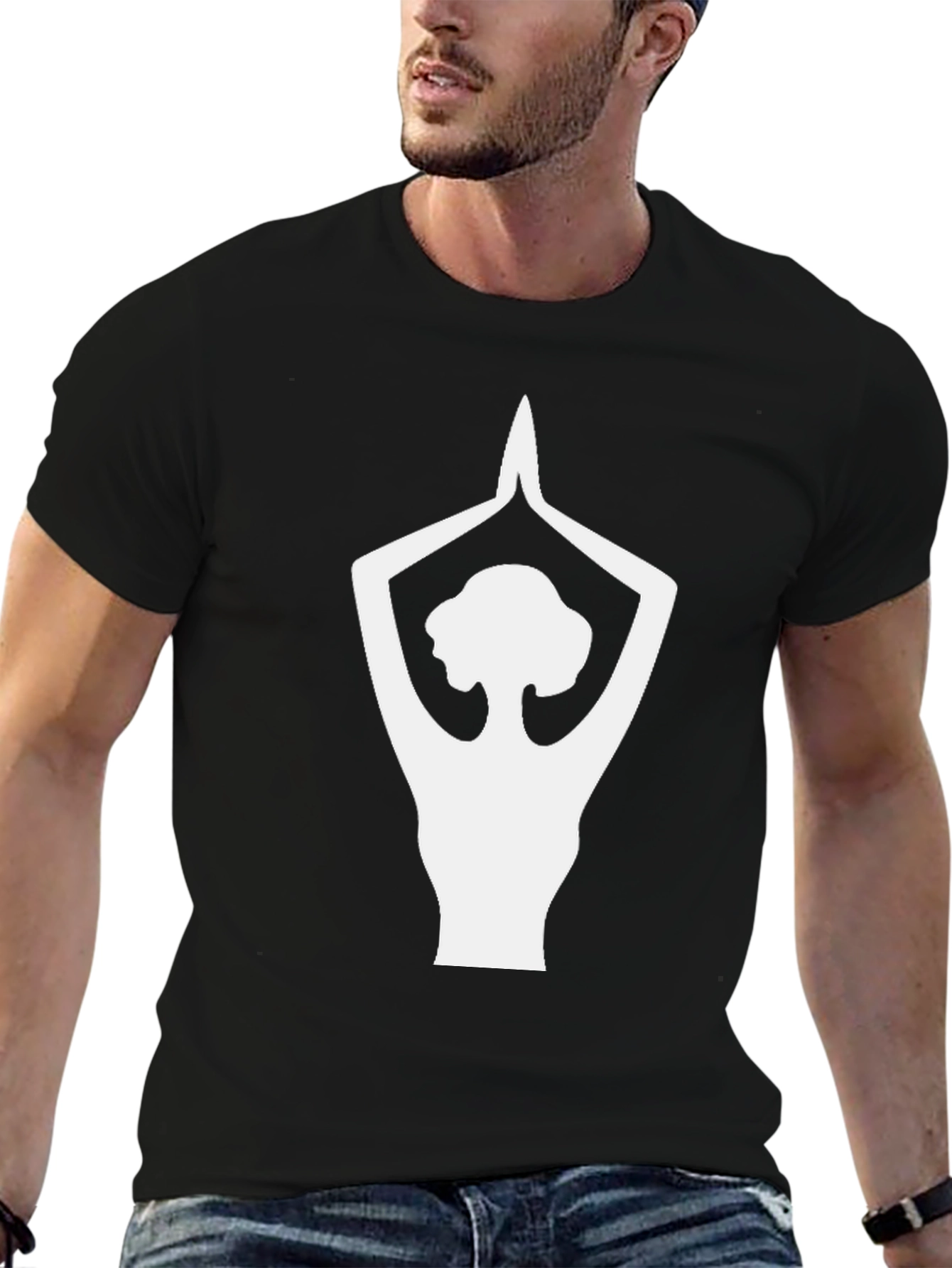 Black Yoga Pose Graphic Tee - Black Cotton T-Shirt view 6
