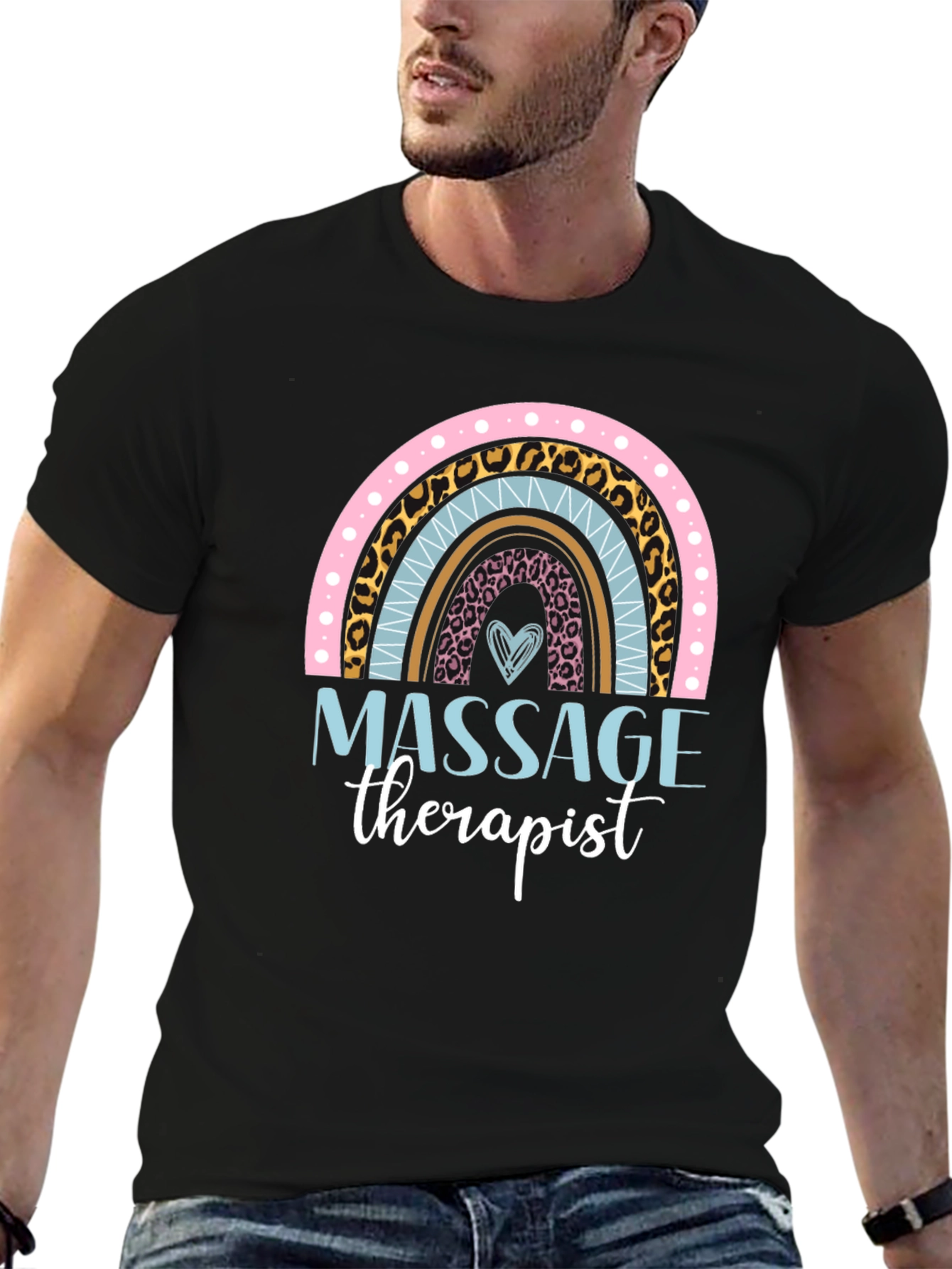 Black Massage Therapist Rainbow Graphic T-Shirt view 6