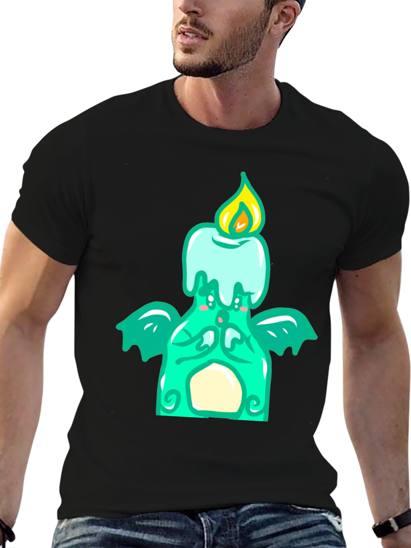 Black Whimsical Candle Dragon Graphic Tee view 6