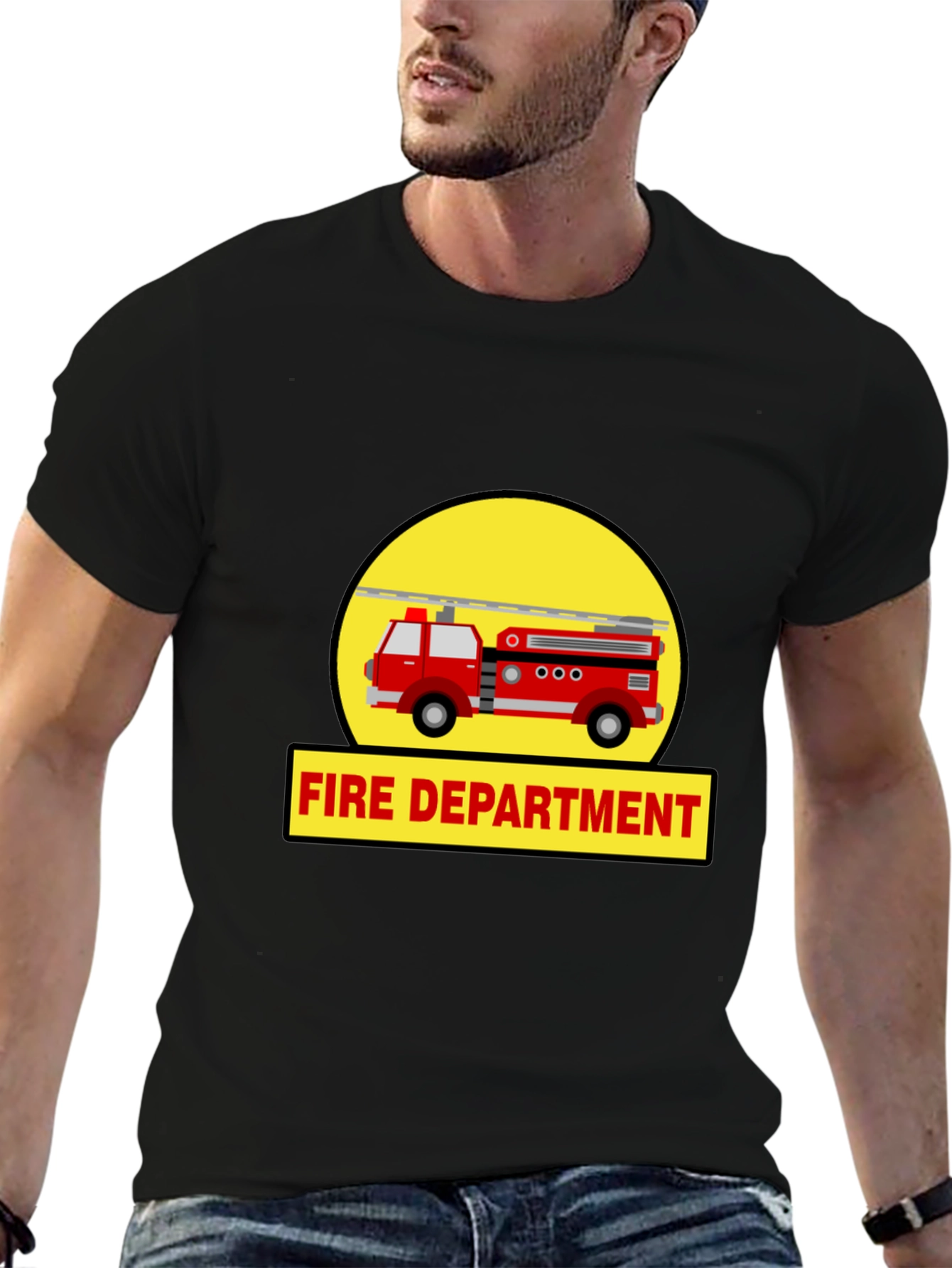 Black Fire Department Truck Graphic Tee view 6