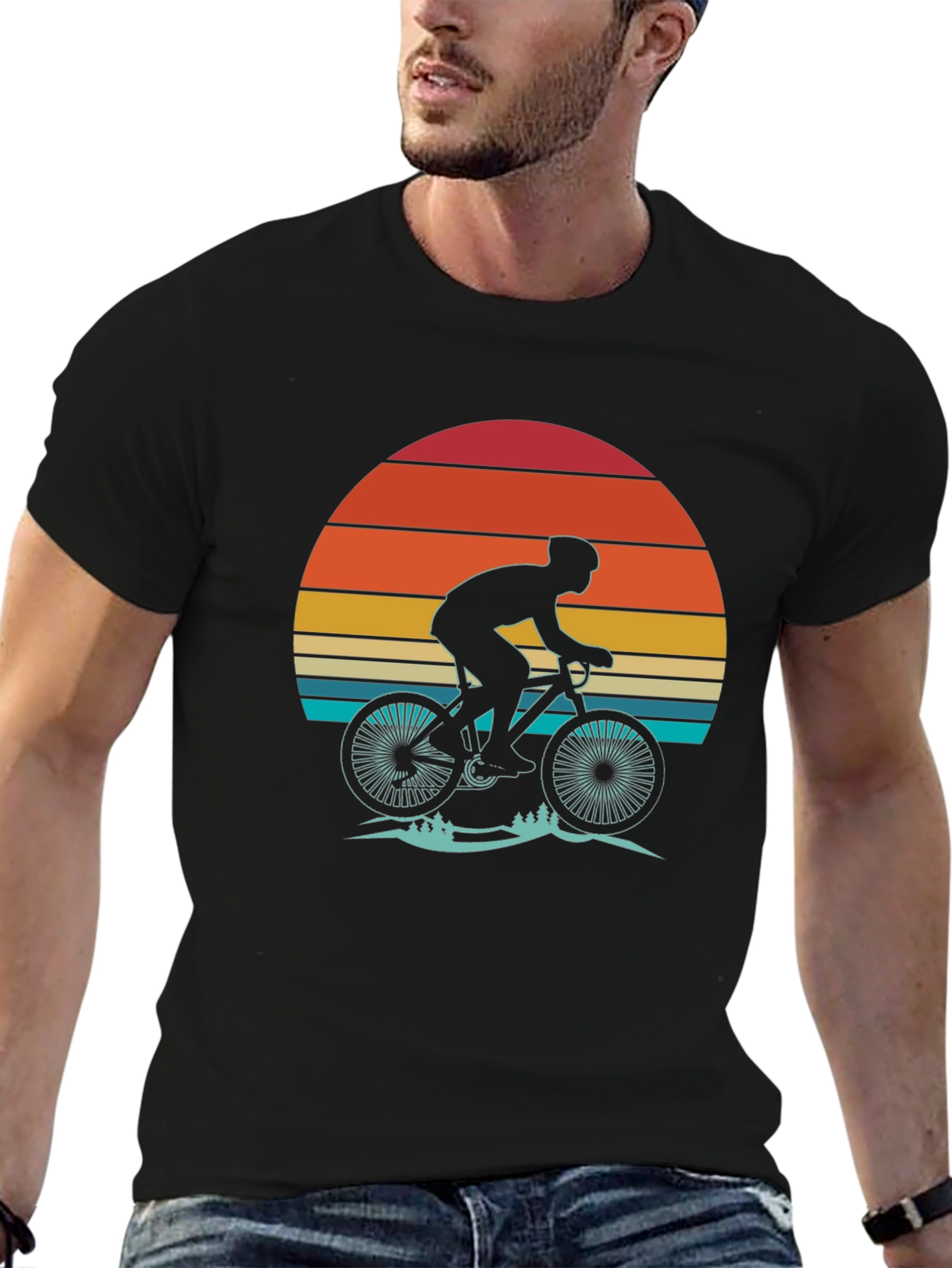 Black Retro Sunset Biker T-Shirt - Vintage Cycling Tee view 6