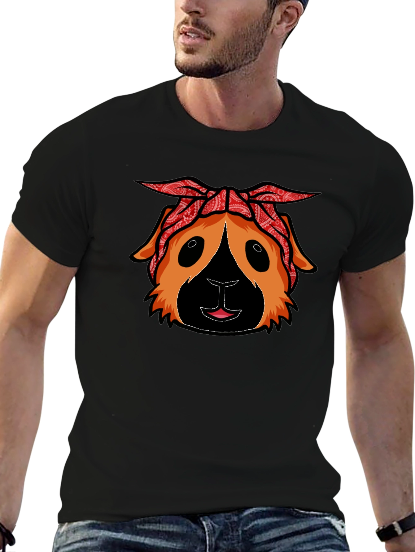 Black Guinea Pig Bandana T-Shirt - Black view 6