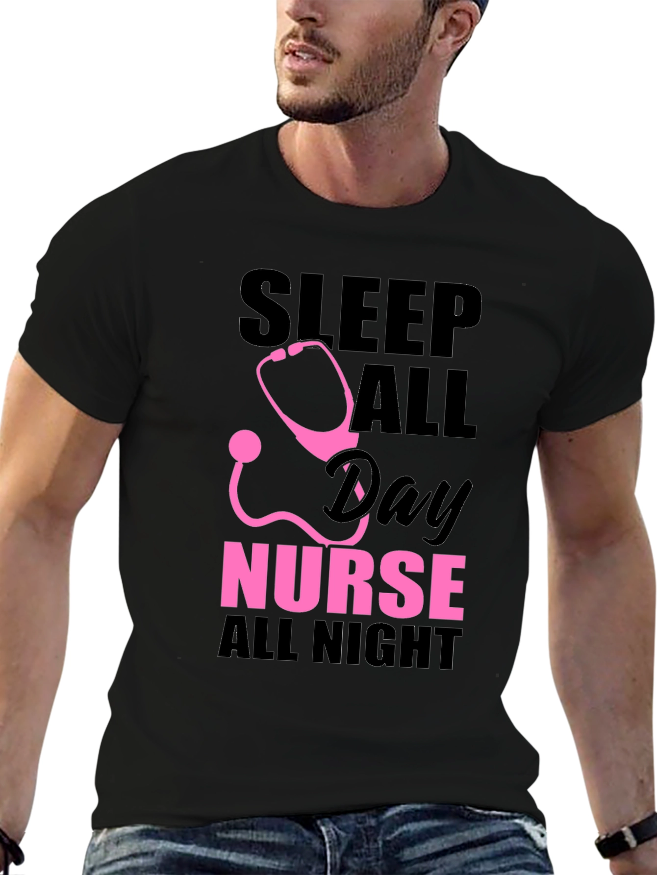 Black Nurse Sleep All Day T-Shirt view 6