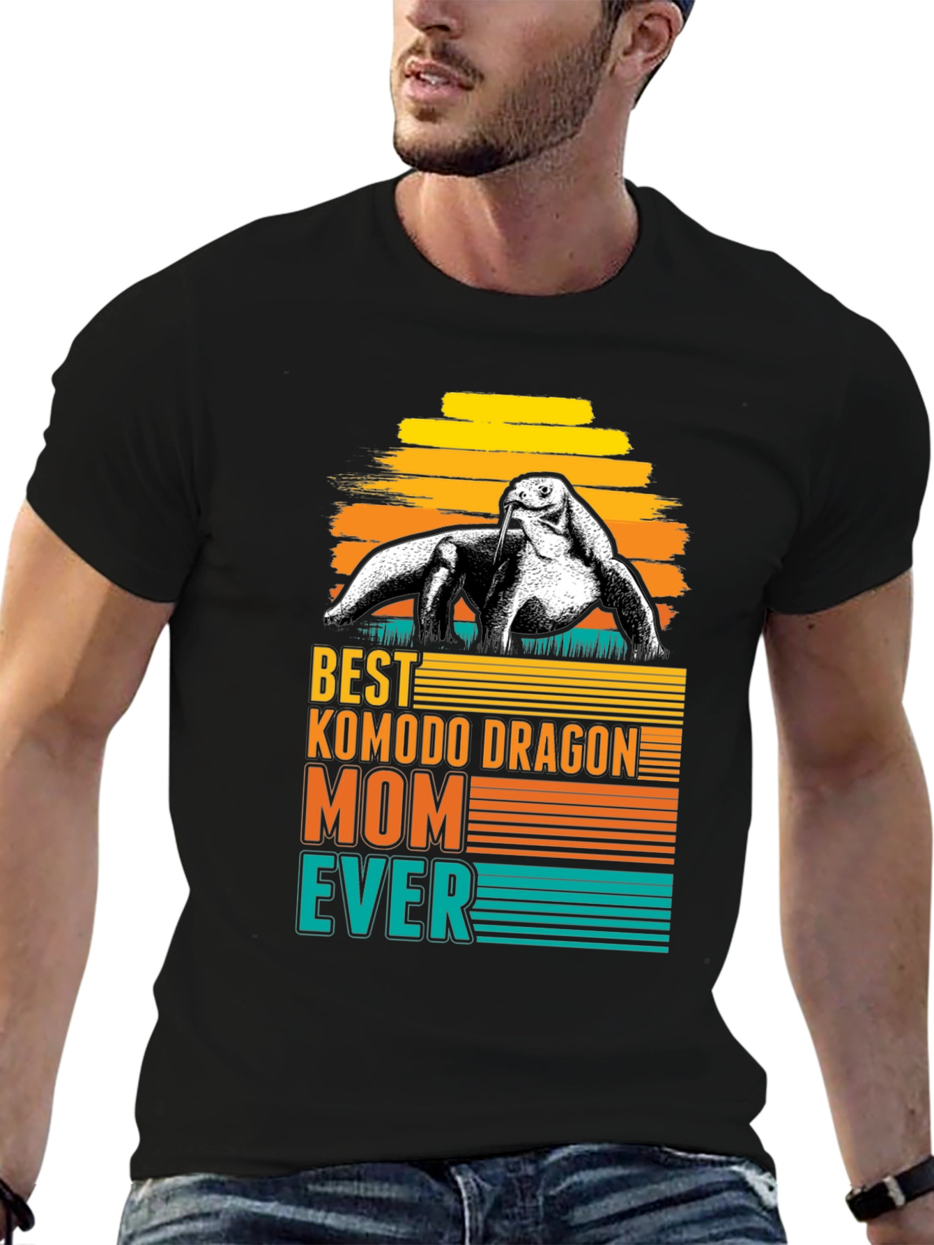 Black Komodo Dragon Mom Ever T-Shirt - Retro Style view 6