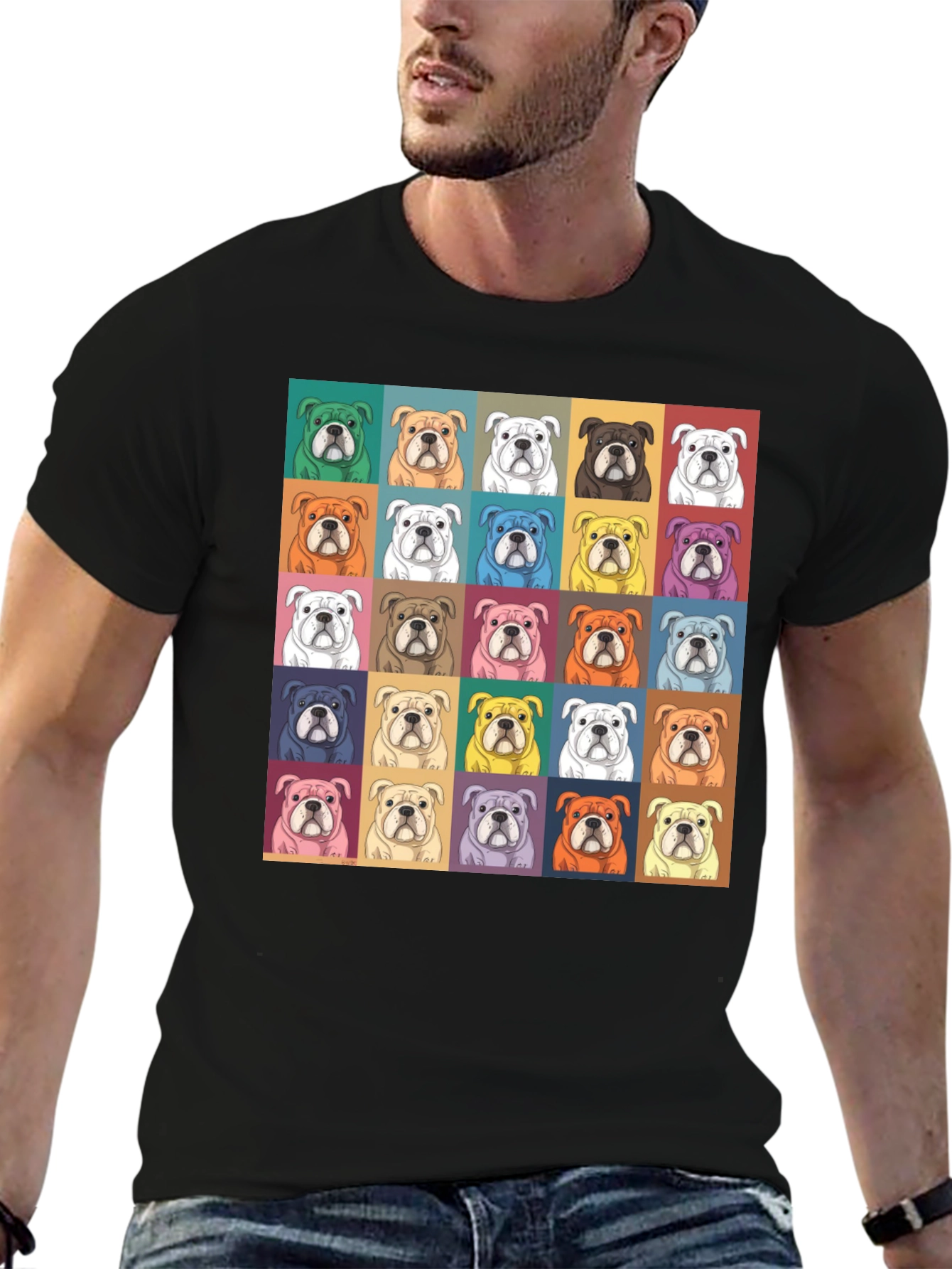 Black Bulldog Pop Art Men's Graphic Tee view 6