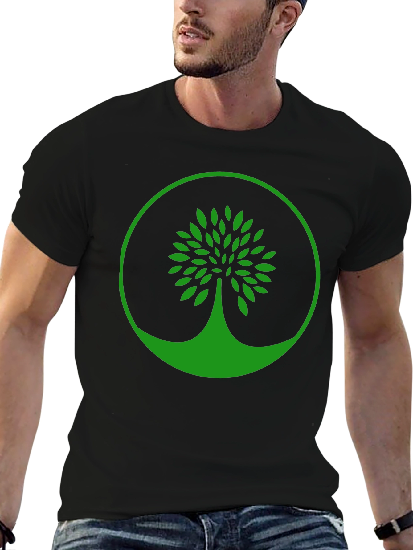 Black Green Tree Graphic Black T-Shirt view 6