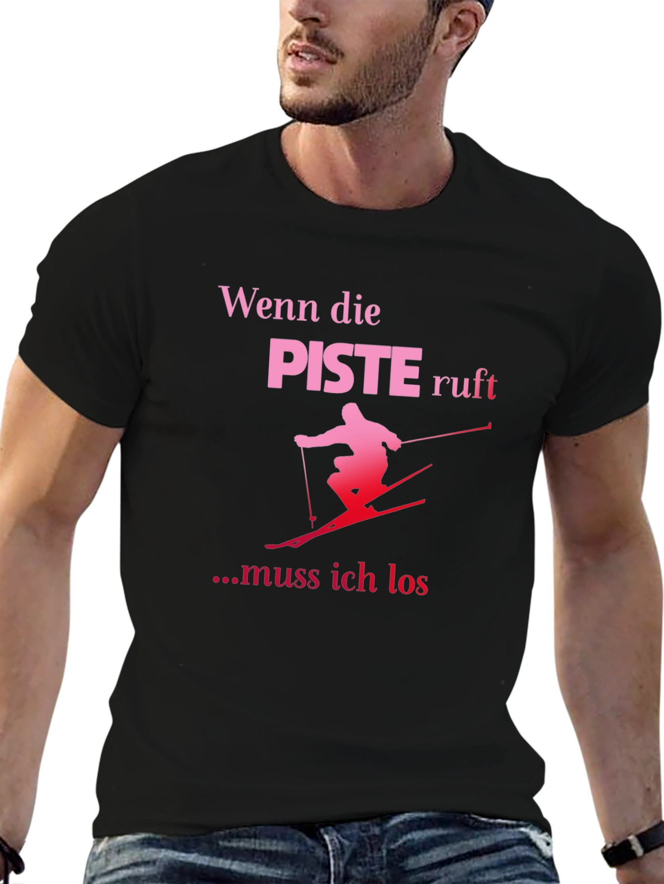 Black Funny Skiing T-Shirt: Wenn die Piste Ruft view 6