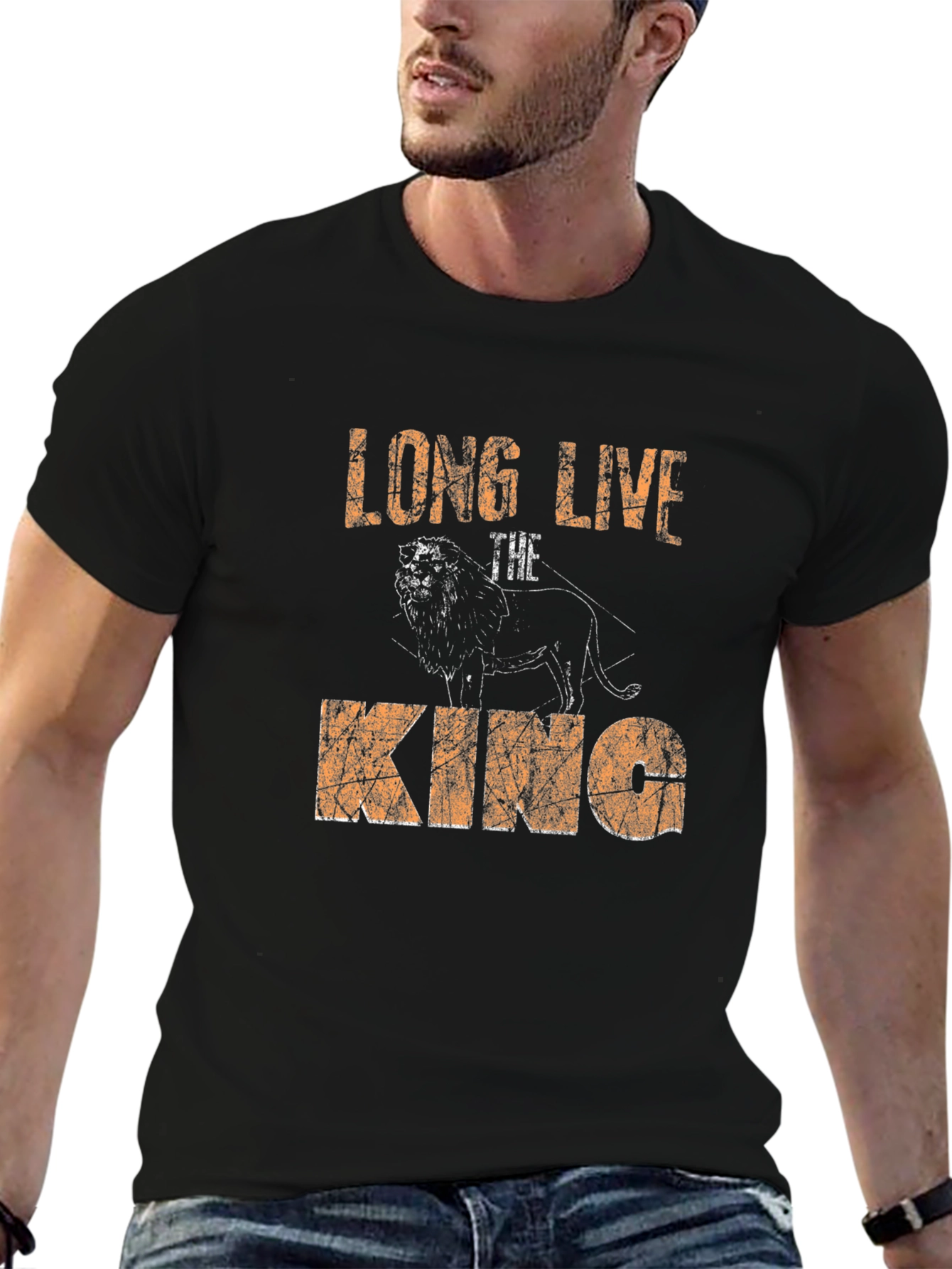 Black Long Live The King Lion Graphic Tee view 6