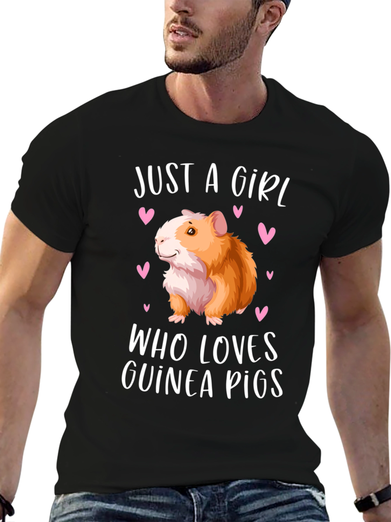 Black Just a Girl Who Loves Guinea Pigs T-Shirt view 6