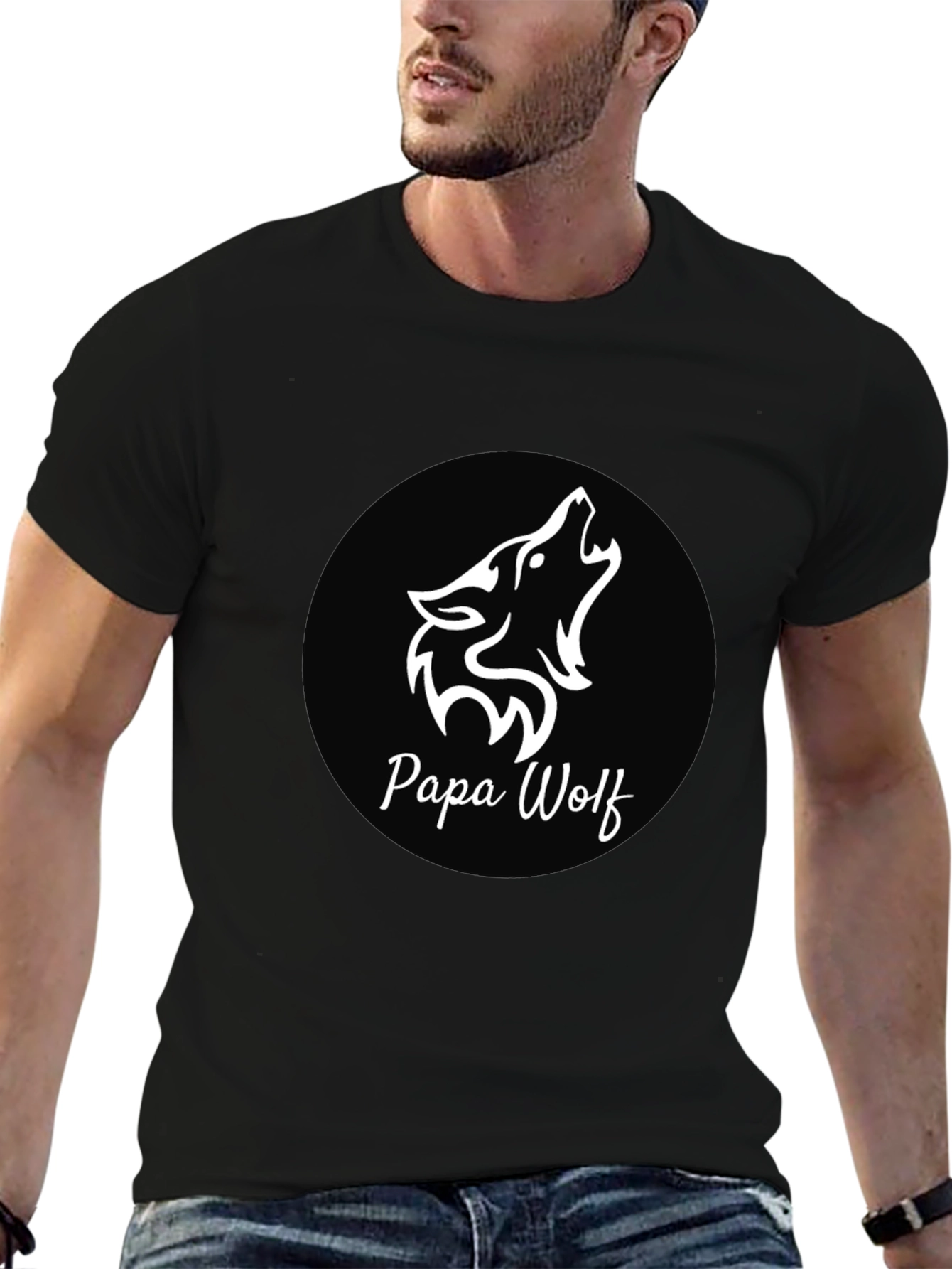 Black Papa Wolf Black T-Shirt - Graphic Design view 6