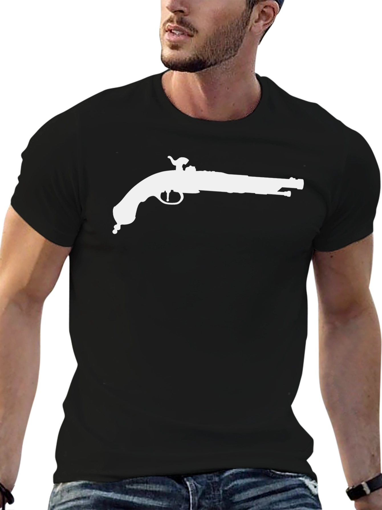 Black Pirate Flintlock Graphic Tee - Black Cotton T-Shirt view 6