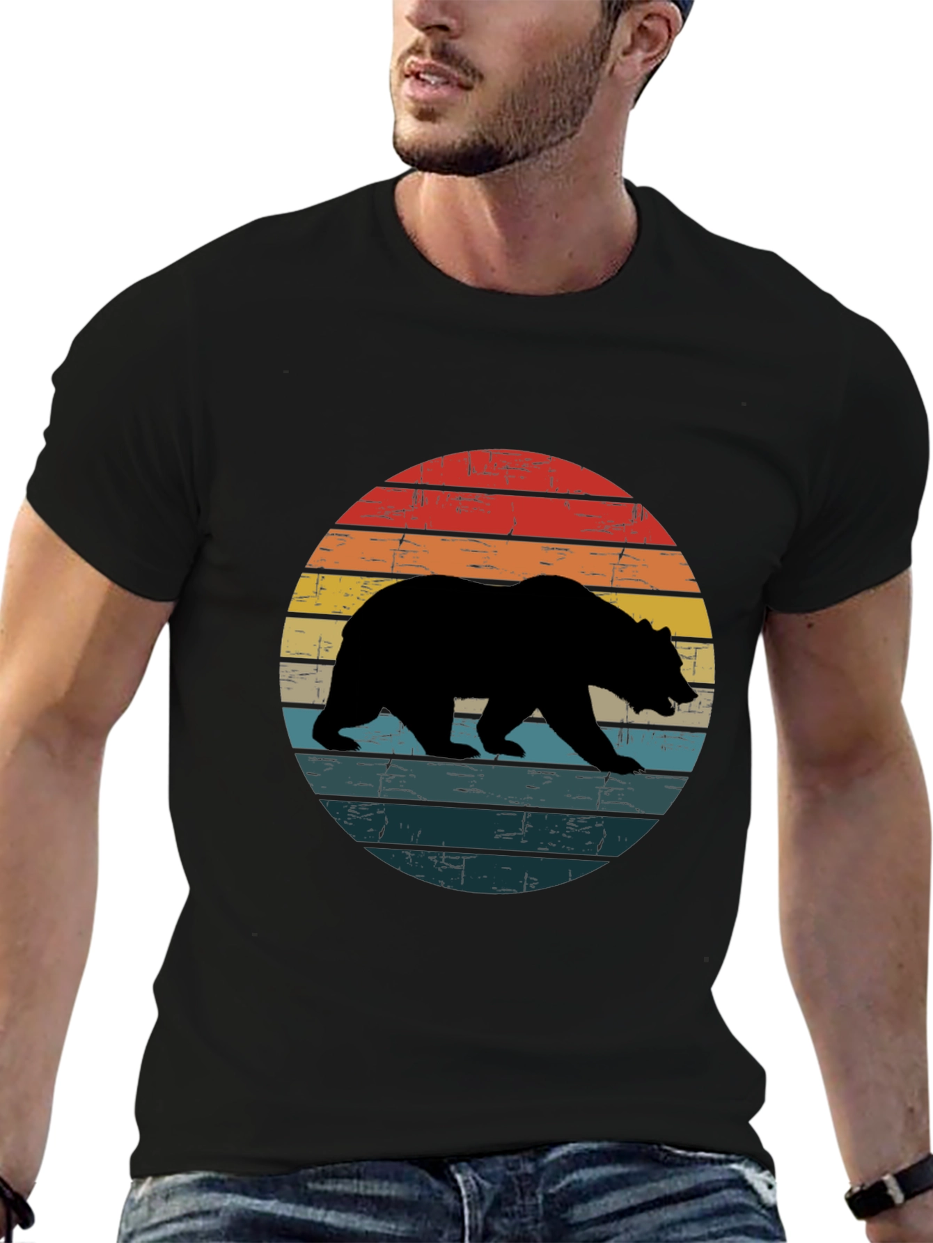 Black Retro Bear Silhouette T-Shirt - Black view 6