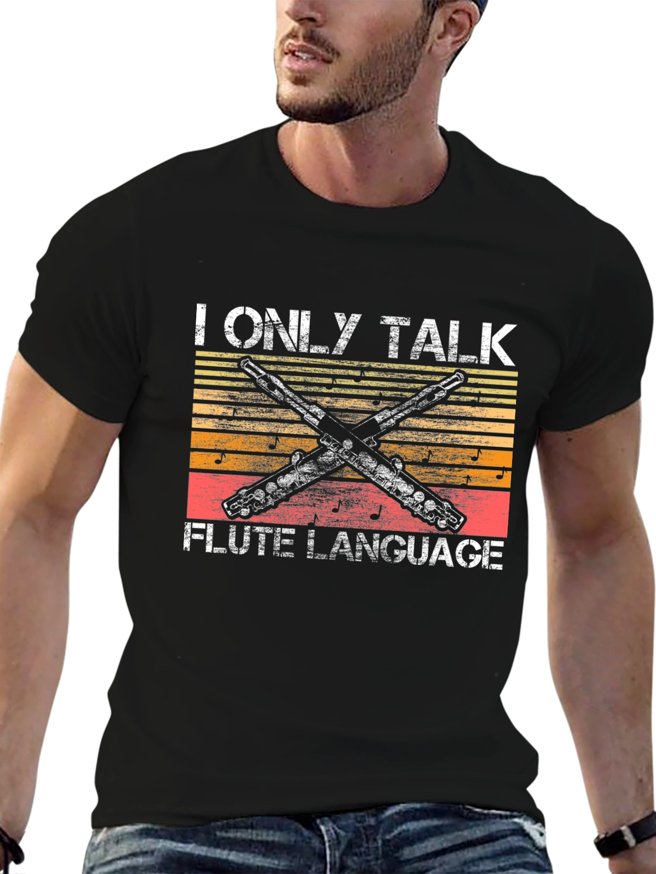 Black I Only Talk Flute Language T-Shirt - Musician Tee view 6
