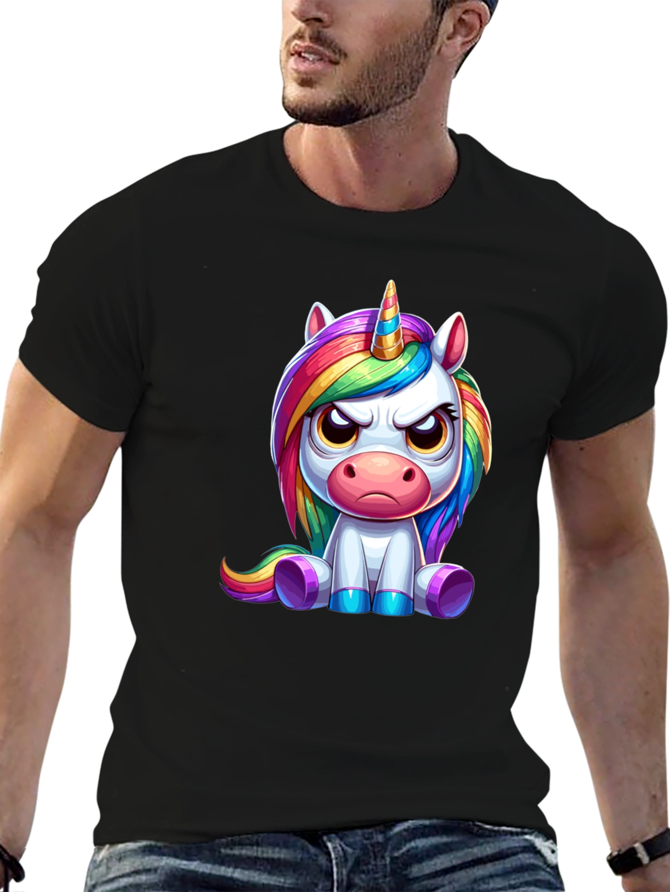 Black Grumpy Unicorn Graphic Tee - Black view 6