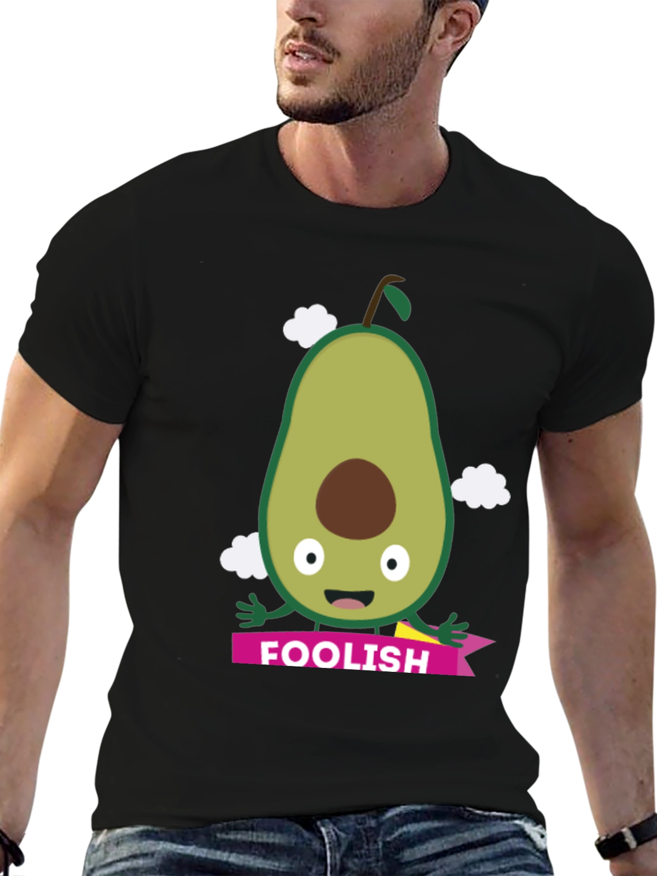 Black Foolish Avocado Graphic Tee - Unisex Black T-Shirt view 6