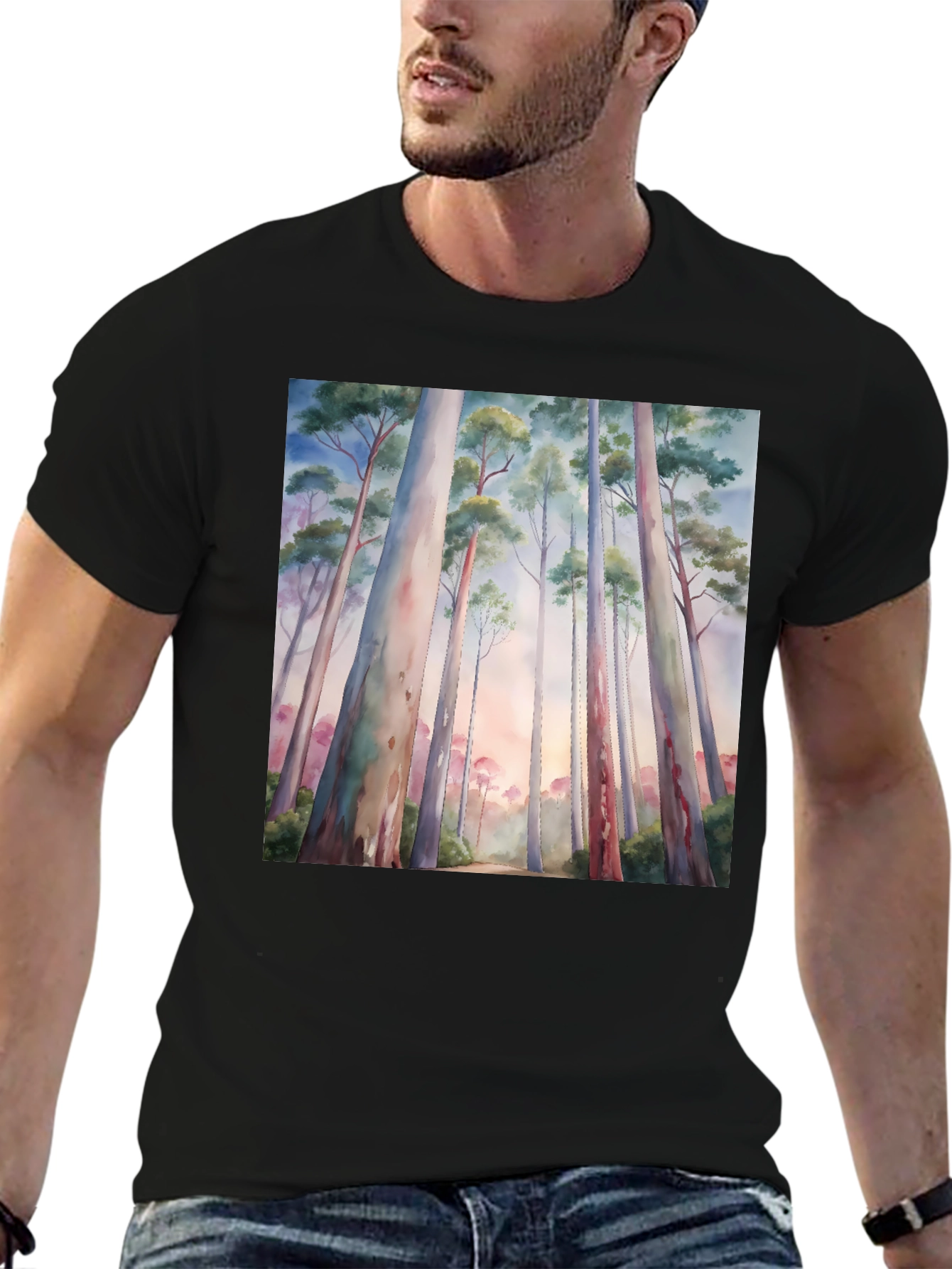 Black Eucalyptus Forest Watercolor Graphic Tee view 6